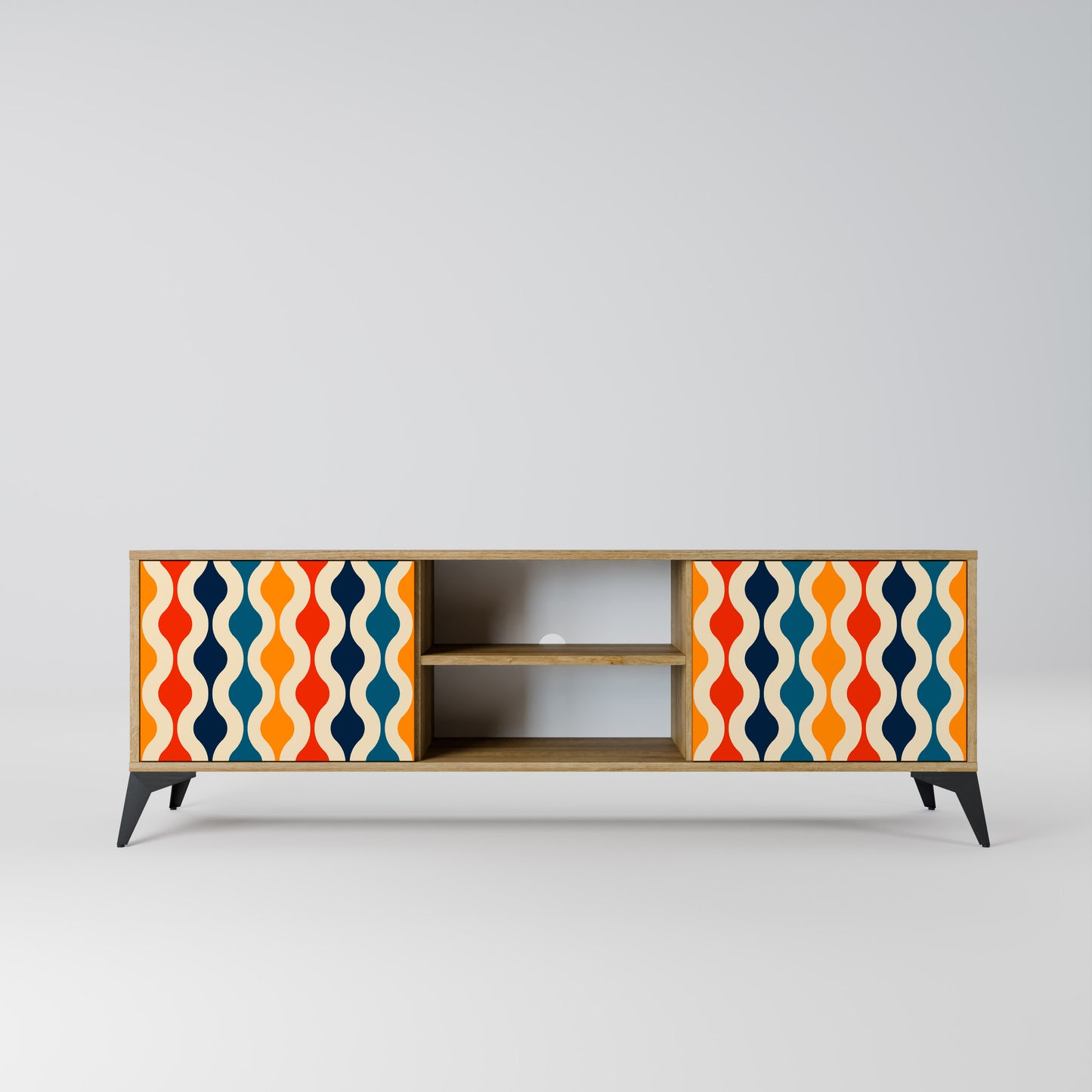 COLORFUL NOSTALGIA 2-Door TV Stand in Oak Effect
