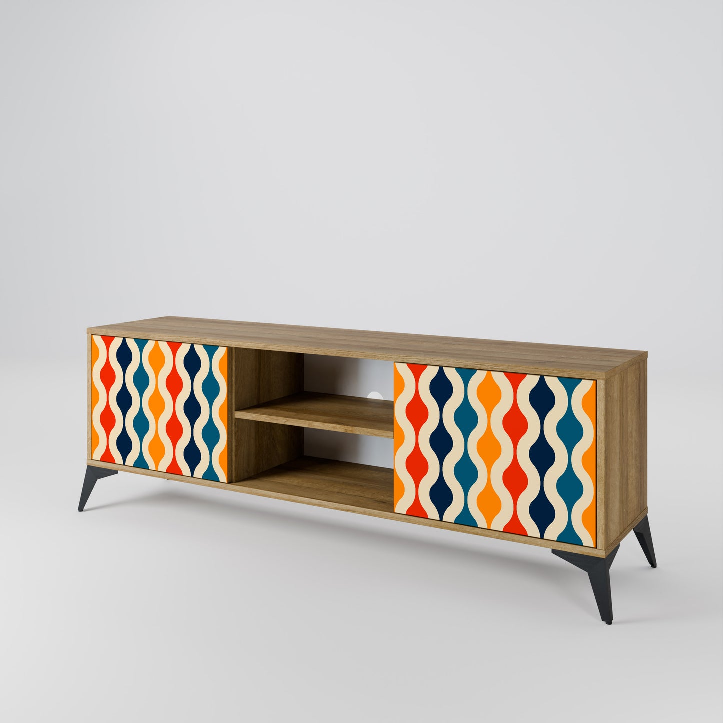 COLORFUL NOSTALGIA 2-Door TV Stand in Oak Effect