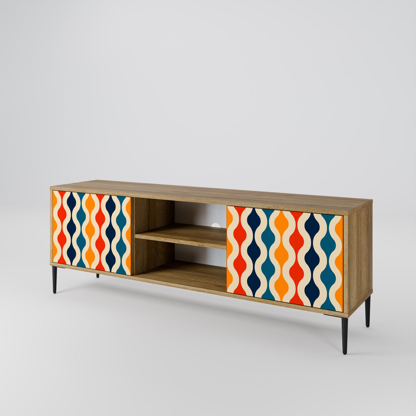 COLORFUL NOSTALGIA 2-Door TV Stand in Oak Effect