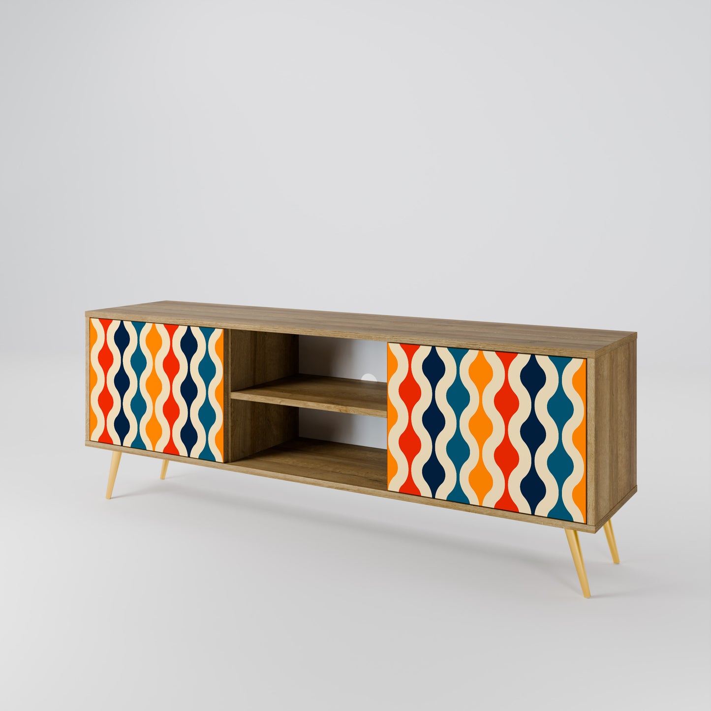 COLORFUL NOSTALGIA 2-Door TV Stand in Oak Effect