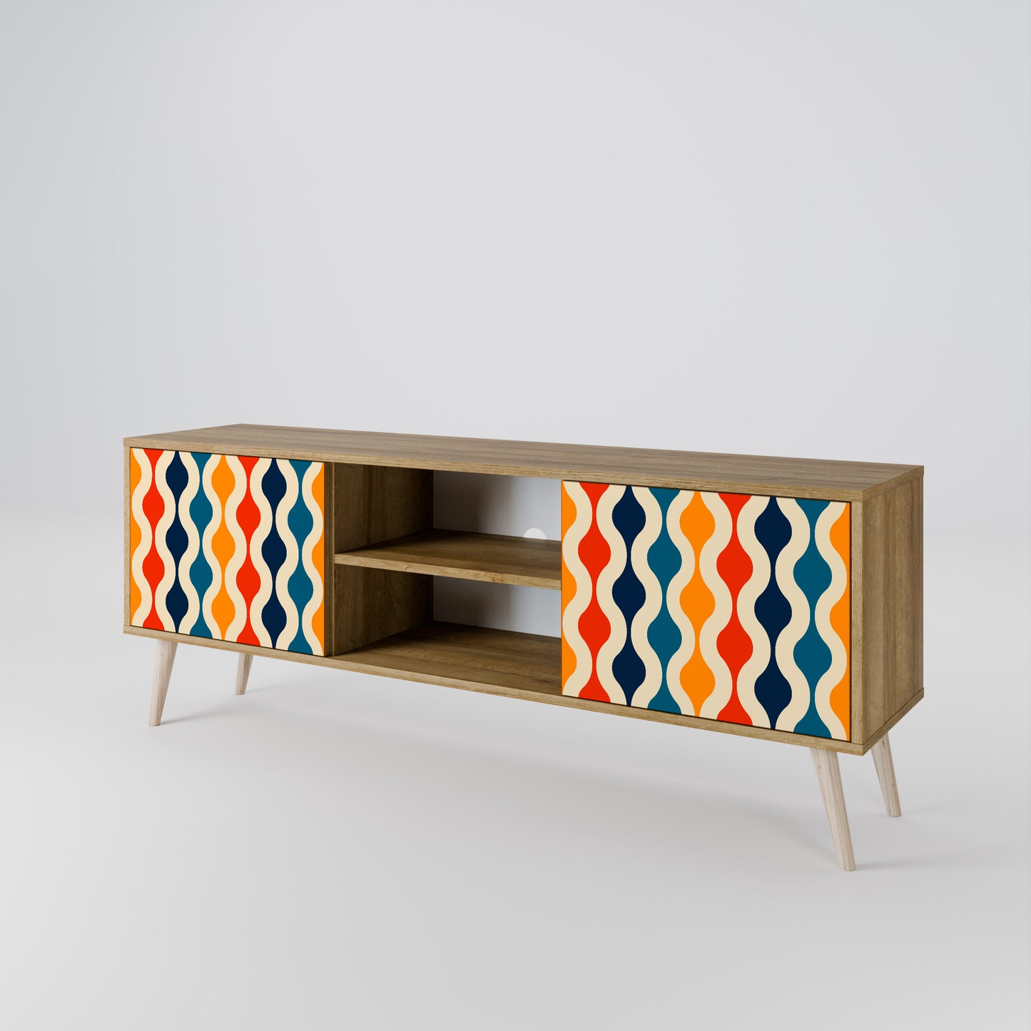 COLORFUL NOSTALGIA 2-Door TV Stand in Oak Effect