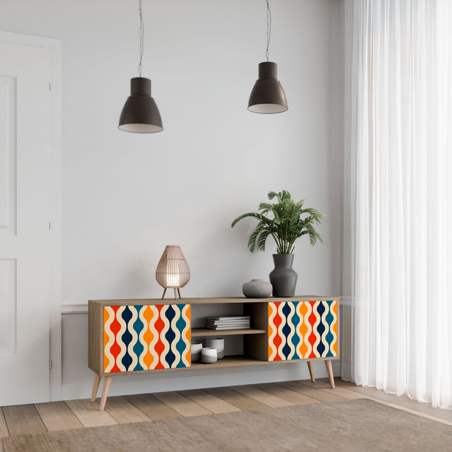 COLORFUL NOSTALGIA 2-Door TV Stand in Oak Effect