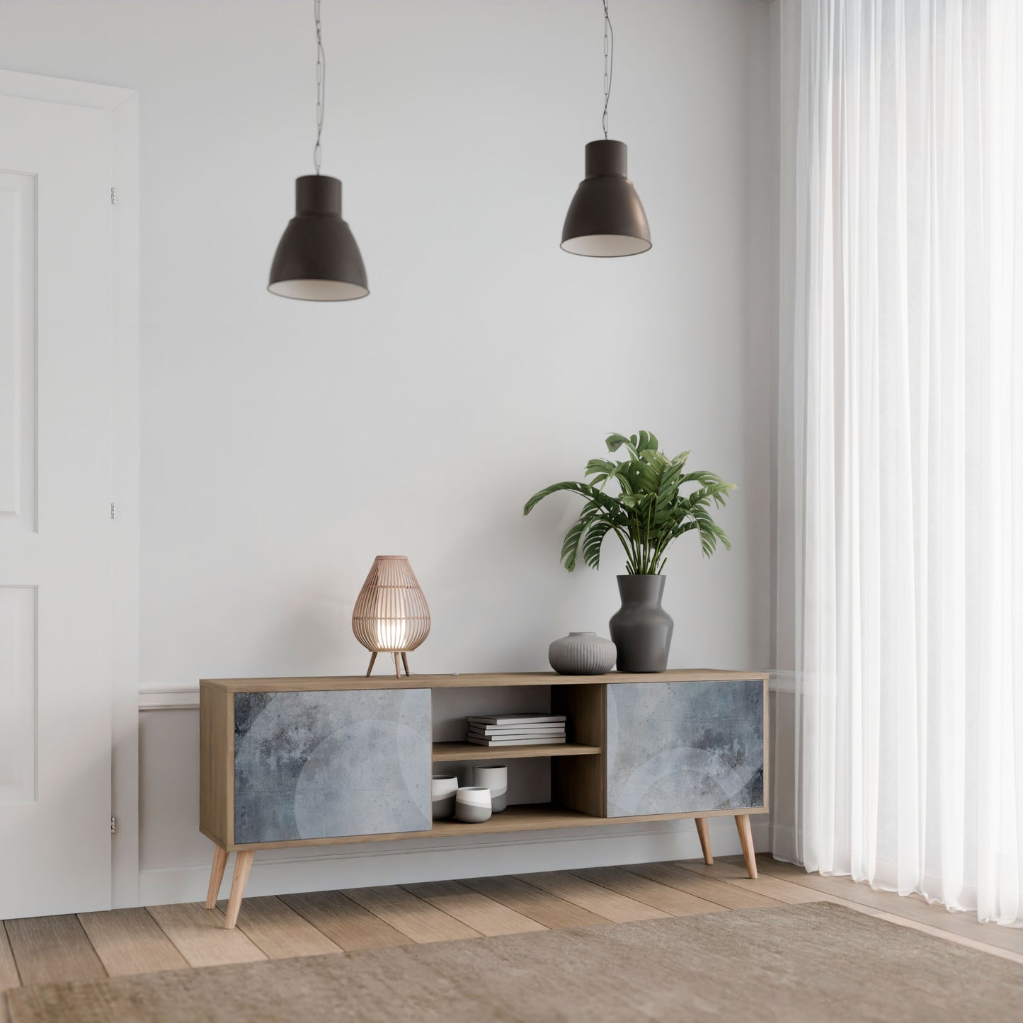 MUTED ARC 2-Door TV Stand in Oak Effect