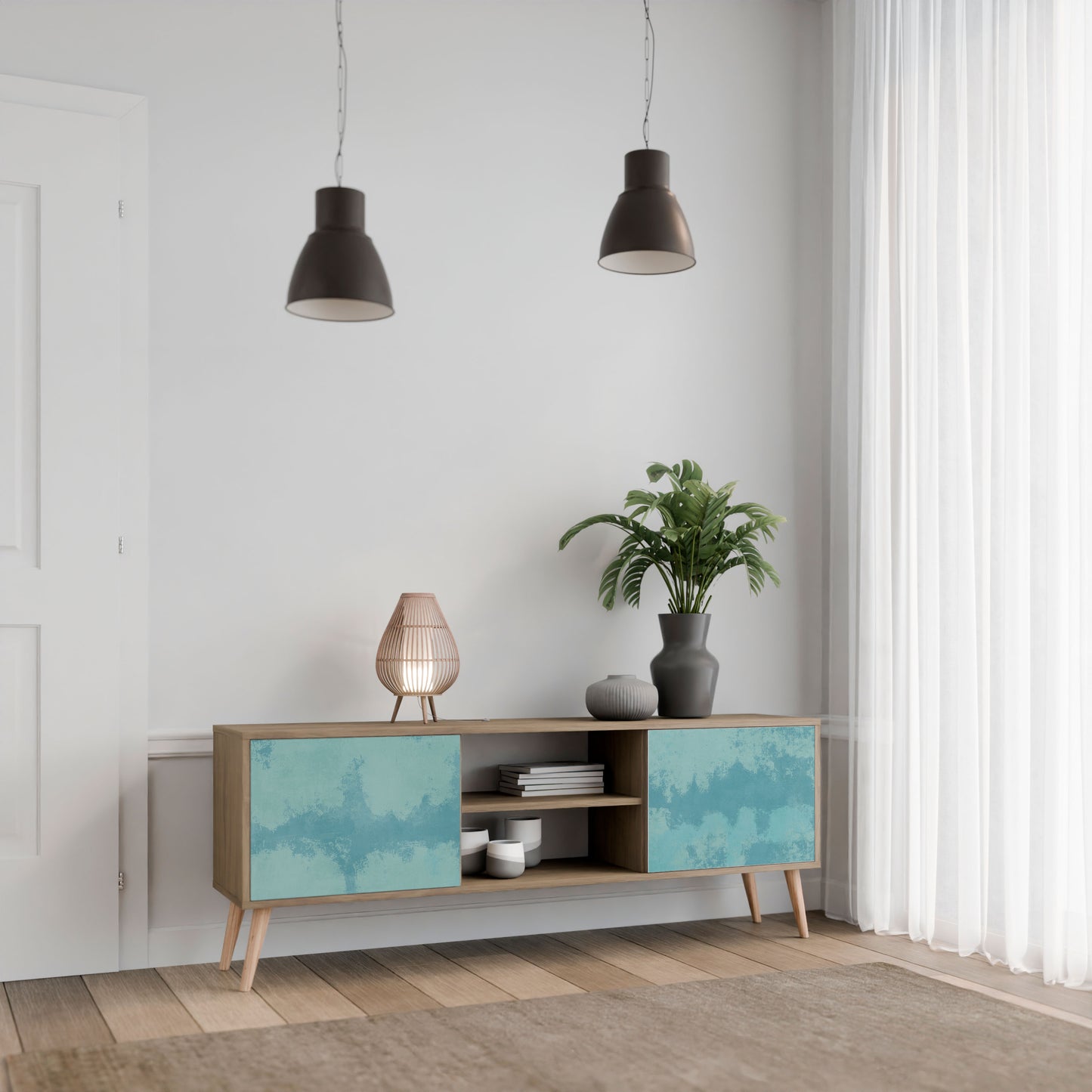 SKY WASH 2-Door TV Stand in Oak Effect
