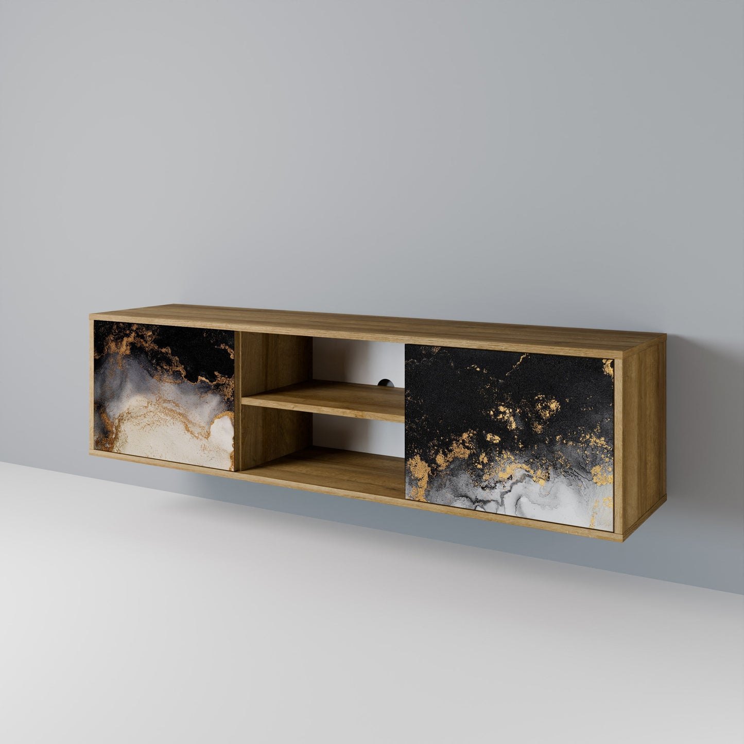 MARBLE OF TOMMORROW 2-Door TV Stand in Oak Effect