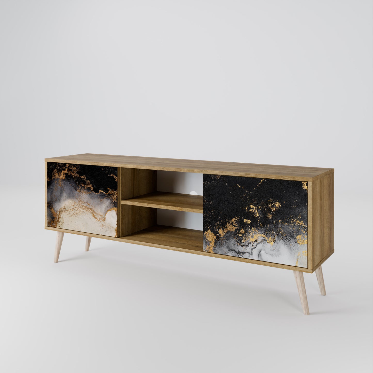 MARBLE OF TOMMORROW 2-Door TV Stand in Oak Effect