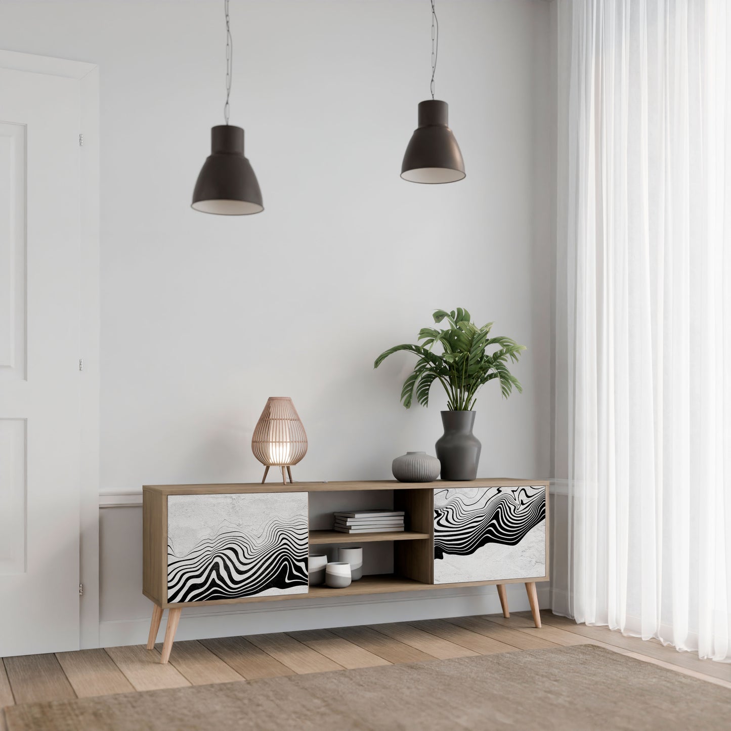 MONOCHROME MIRAGE 2-Door TV Stand in Oak Effect