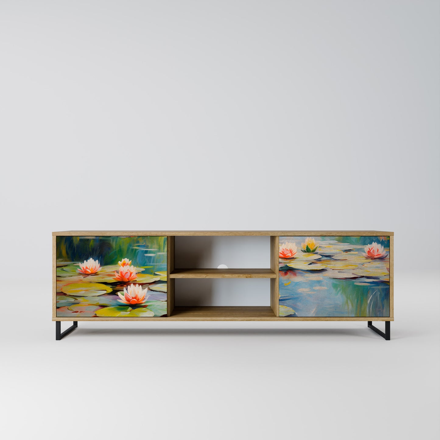 BLOOMING WATERS 2-Door TV Stand in Oak Effect