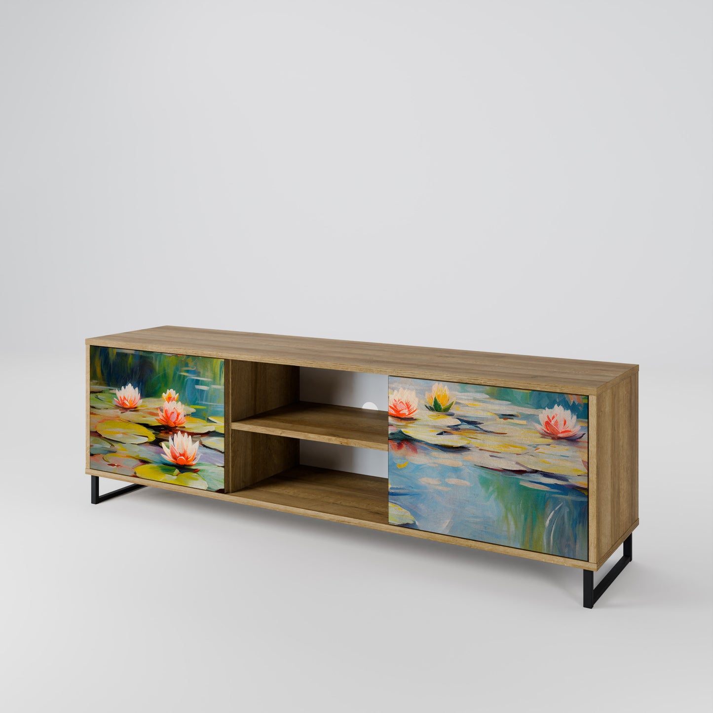 BLOOMING WATERS 2-Door TV Stand in Oak Effect