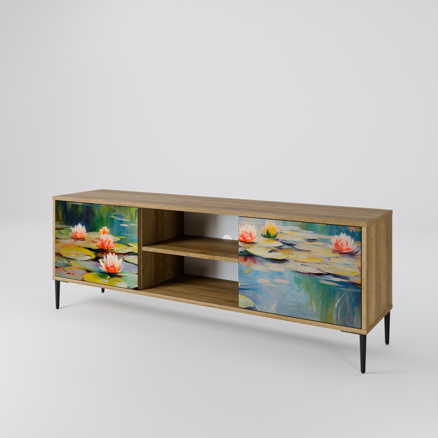 BLOOMING WATERS 2-Door TV Stand in Oak Effect