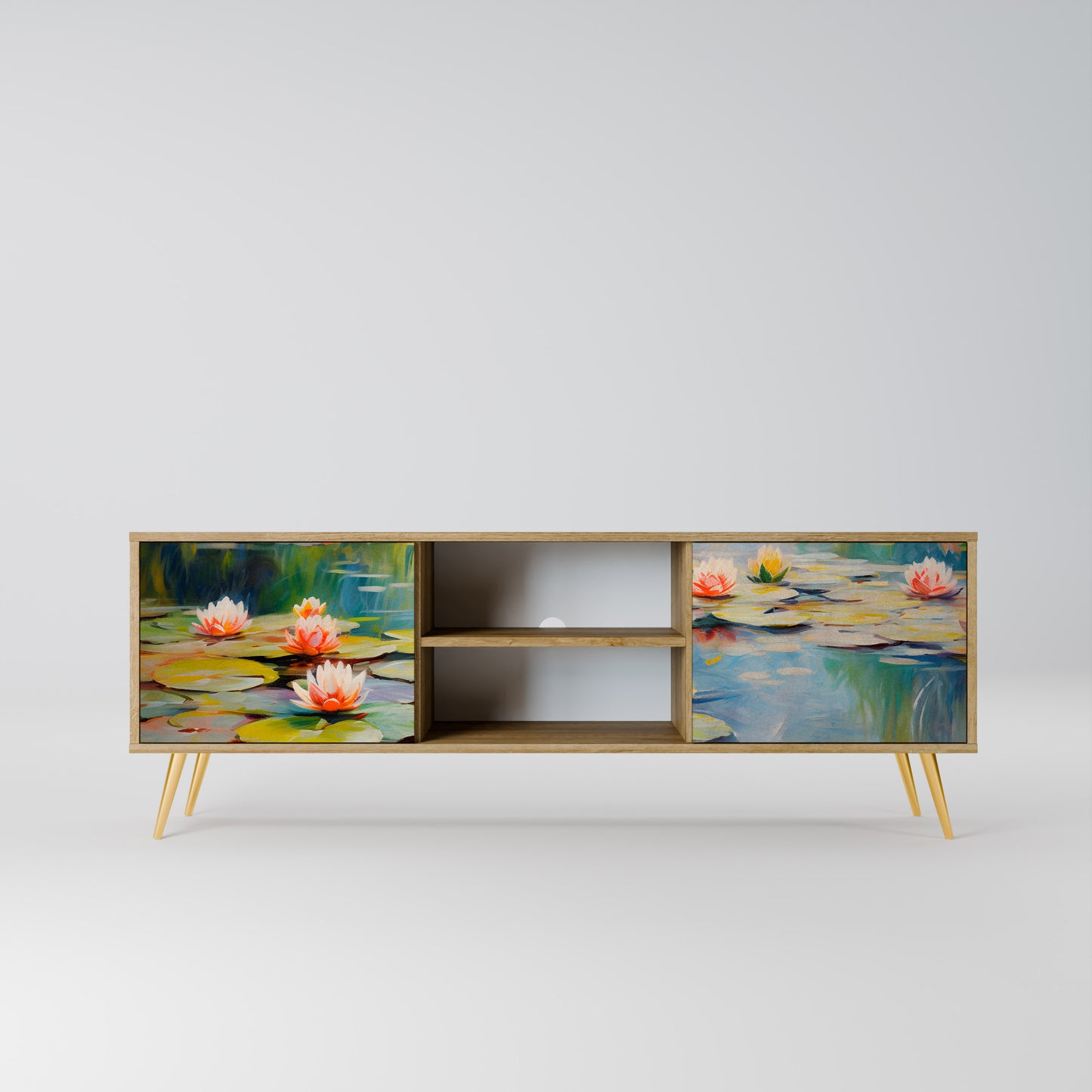 BLOOMING WATERS 2-Door TV Stand in Oak Effect