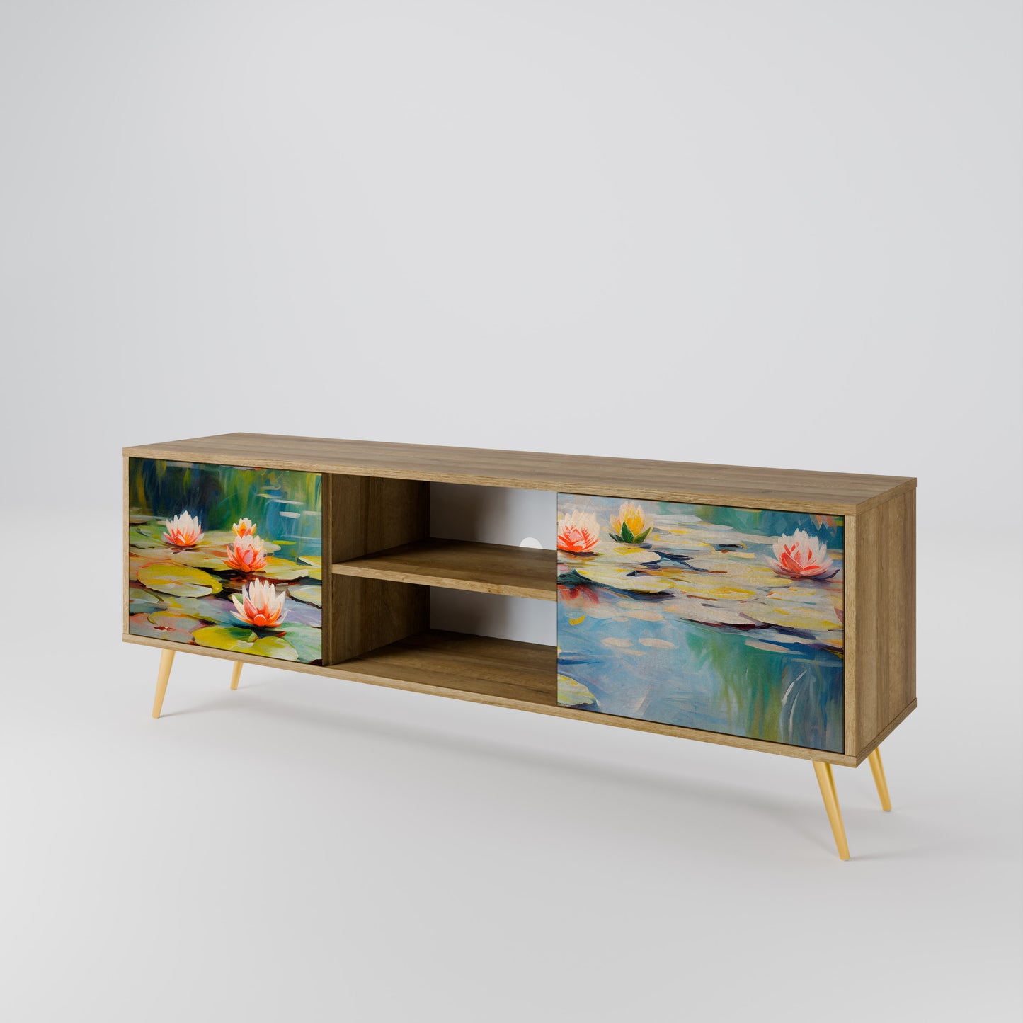 BLOOMING WATERS 2-Door TV Stand in Oak Effect