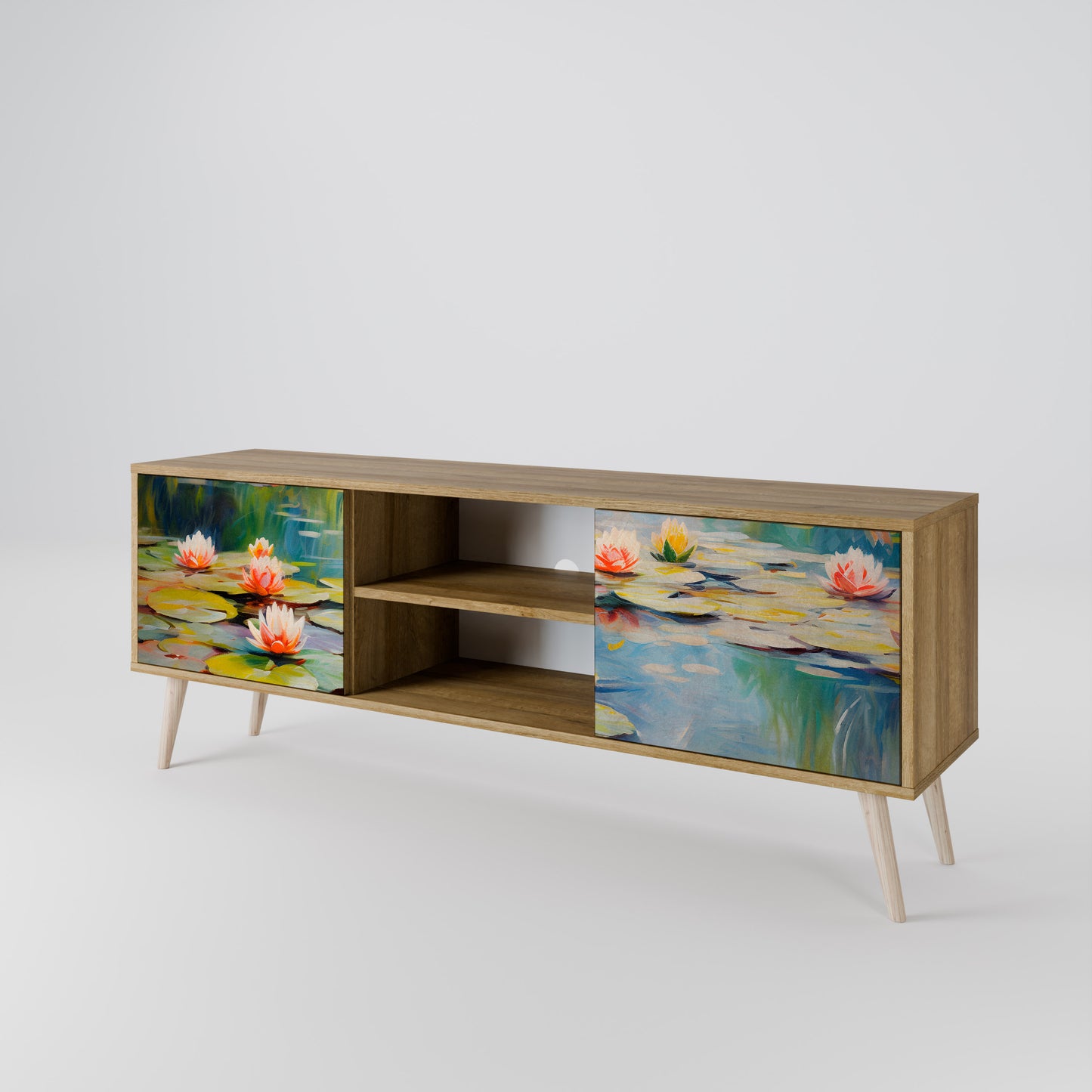 BLOOMING WATERS 2-Door TV Stand in Oak Effect
