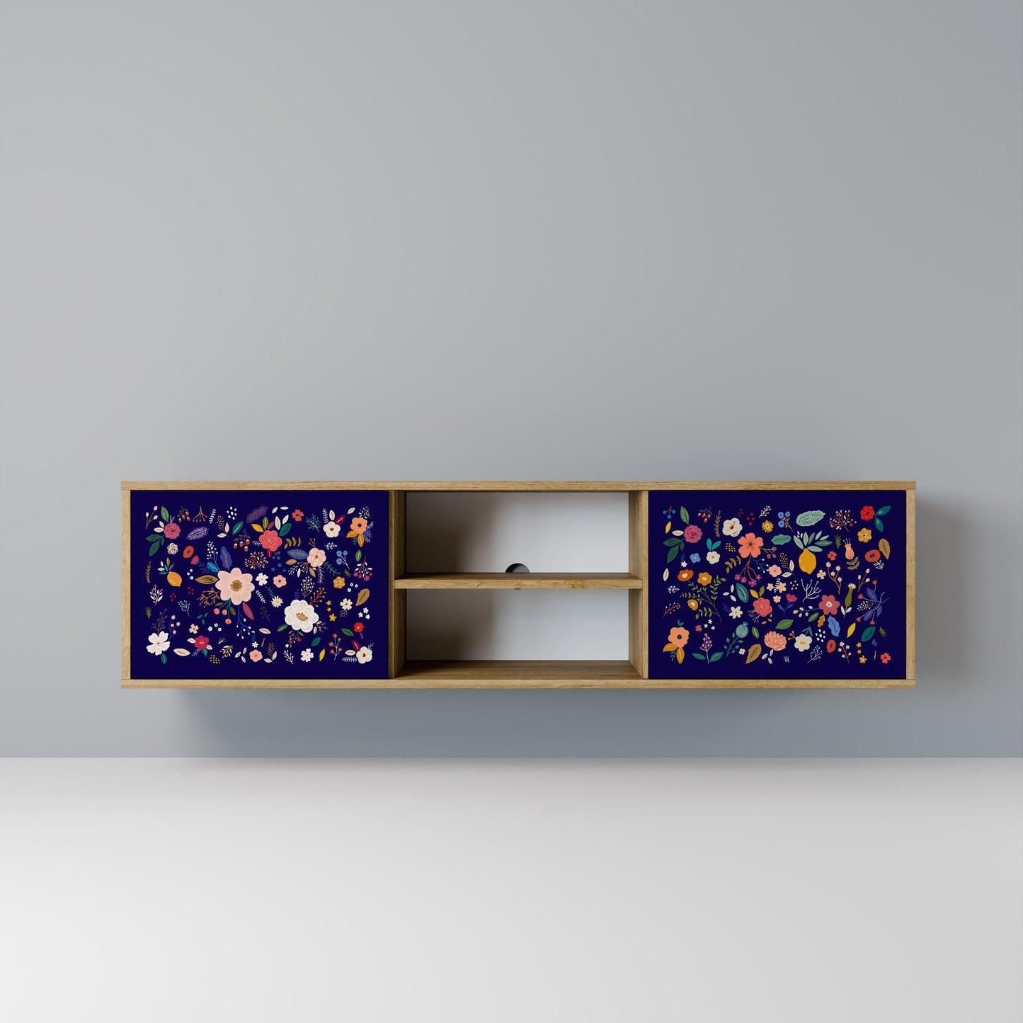 FLORAL COMBINATION 2-Door TV Stand in Oak Effect