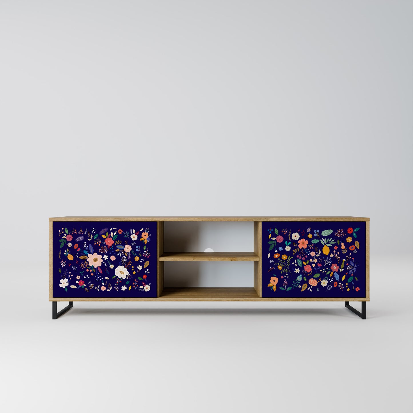 FLORAL COMBINATION 2-Door TV Stand in Oak Effect
