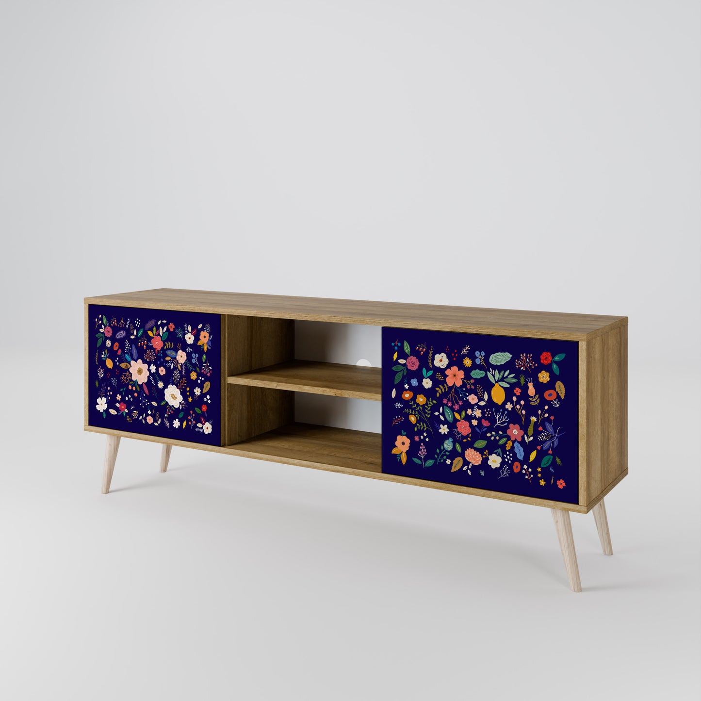 FLORAL COMBINATION 2-Door TV Stand in Oak Effect