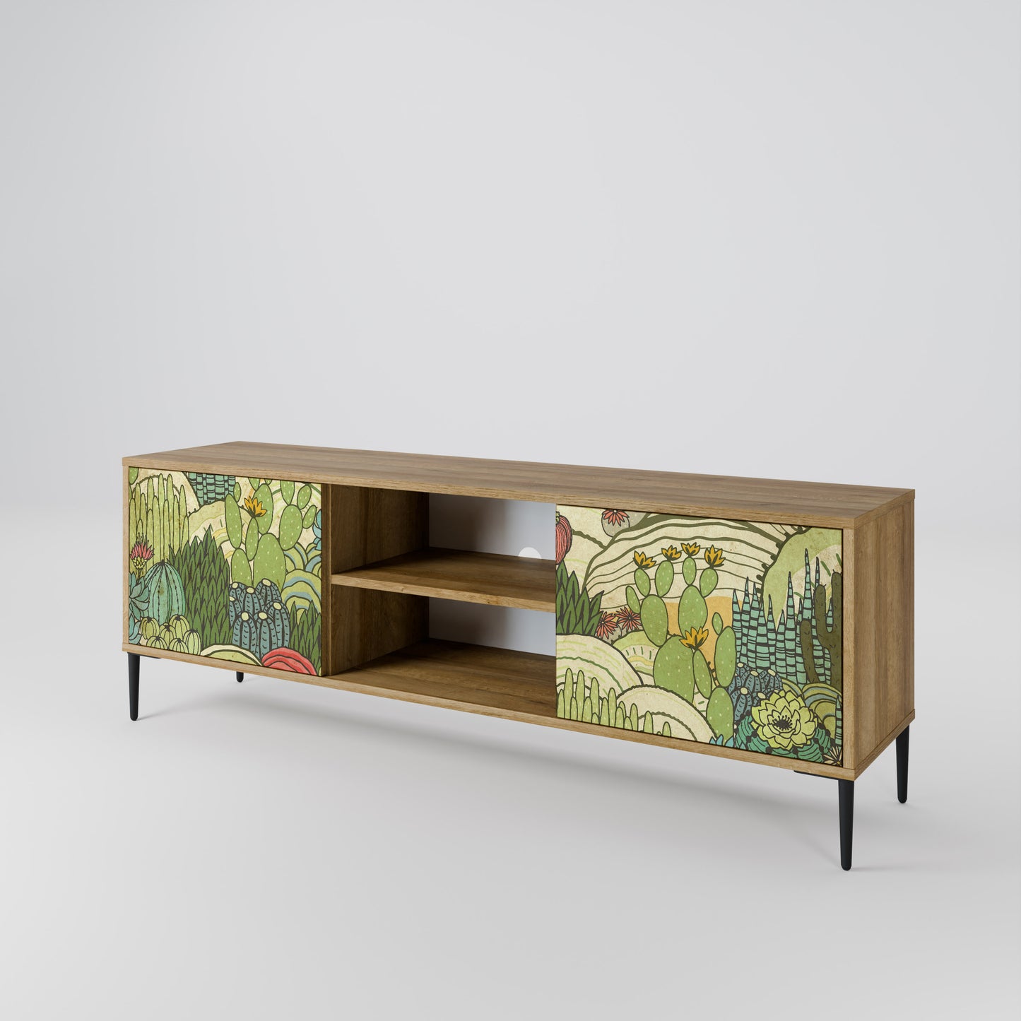 SUCCULENTS KALEIDOSCOPE 2-Door TV Stand in Oak Effect
