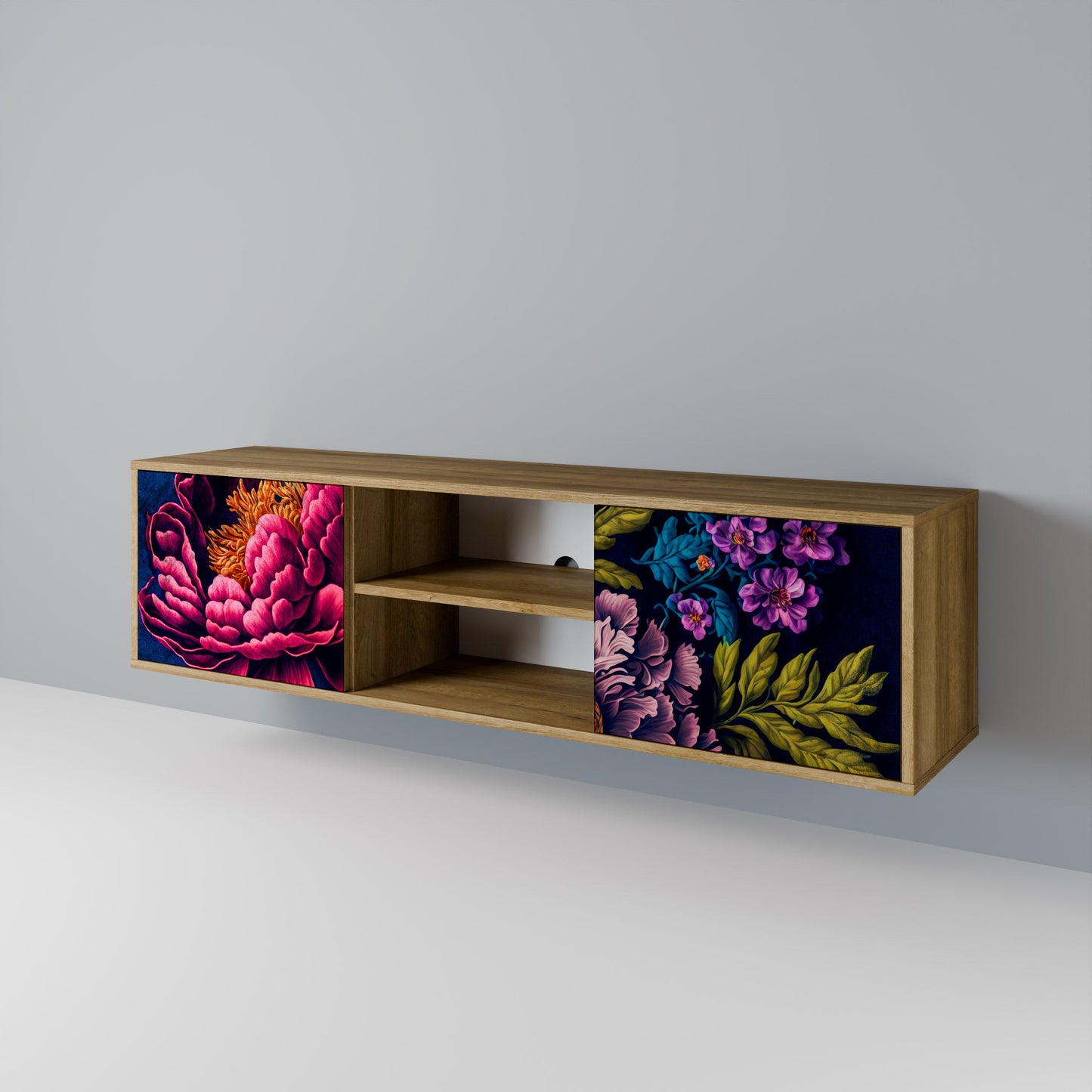 BLOOMING ELEGANCE 2-Door TV Stand in Oak Effect
