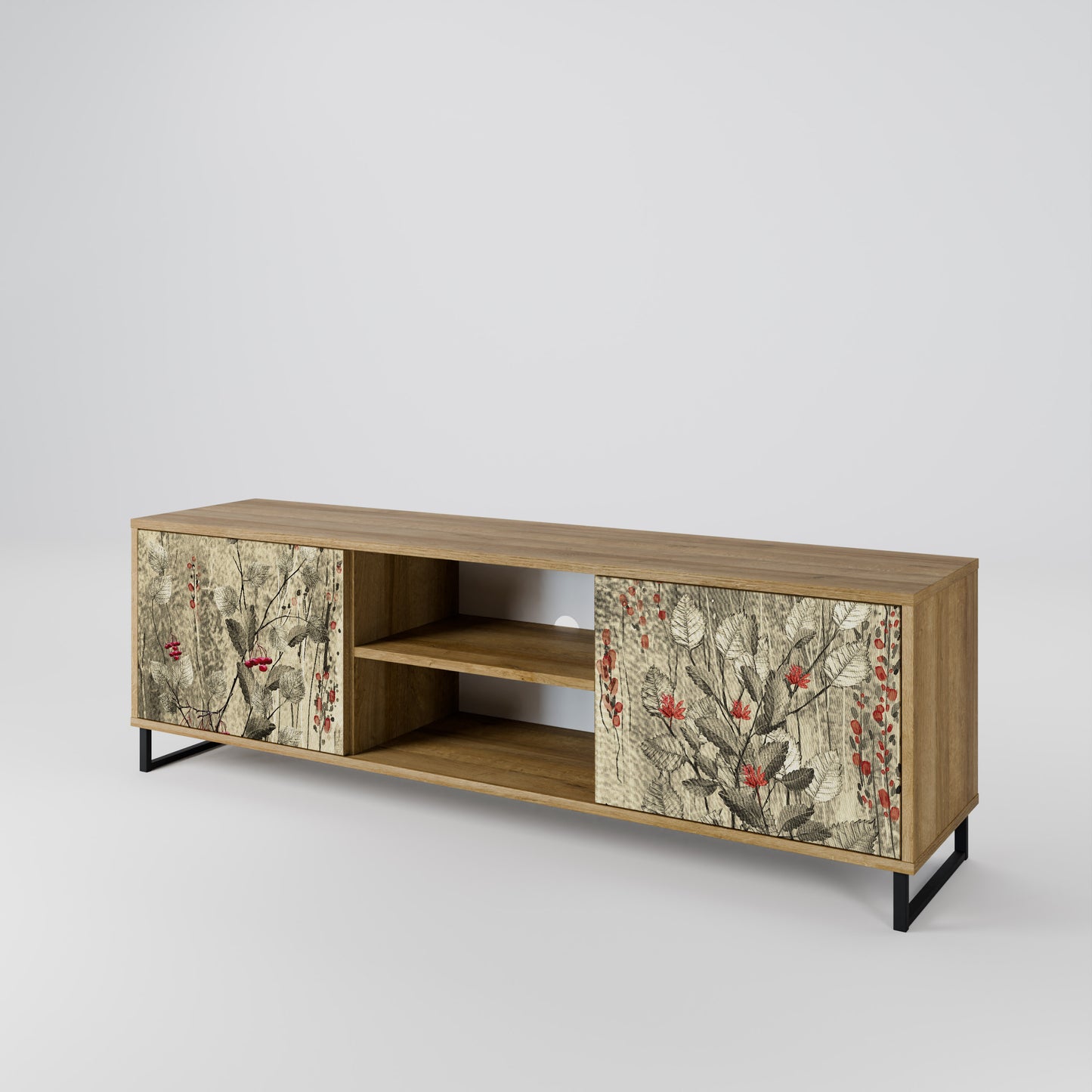 HERBAL GRACE 2-Door TV Stand in Oak Effect