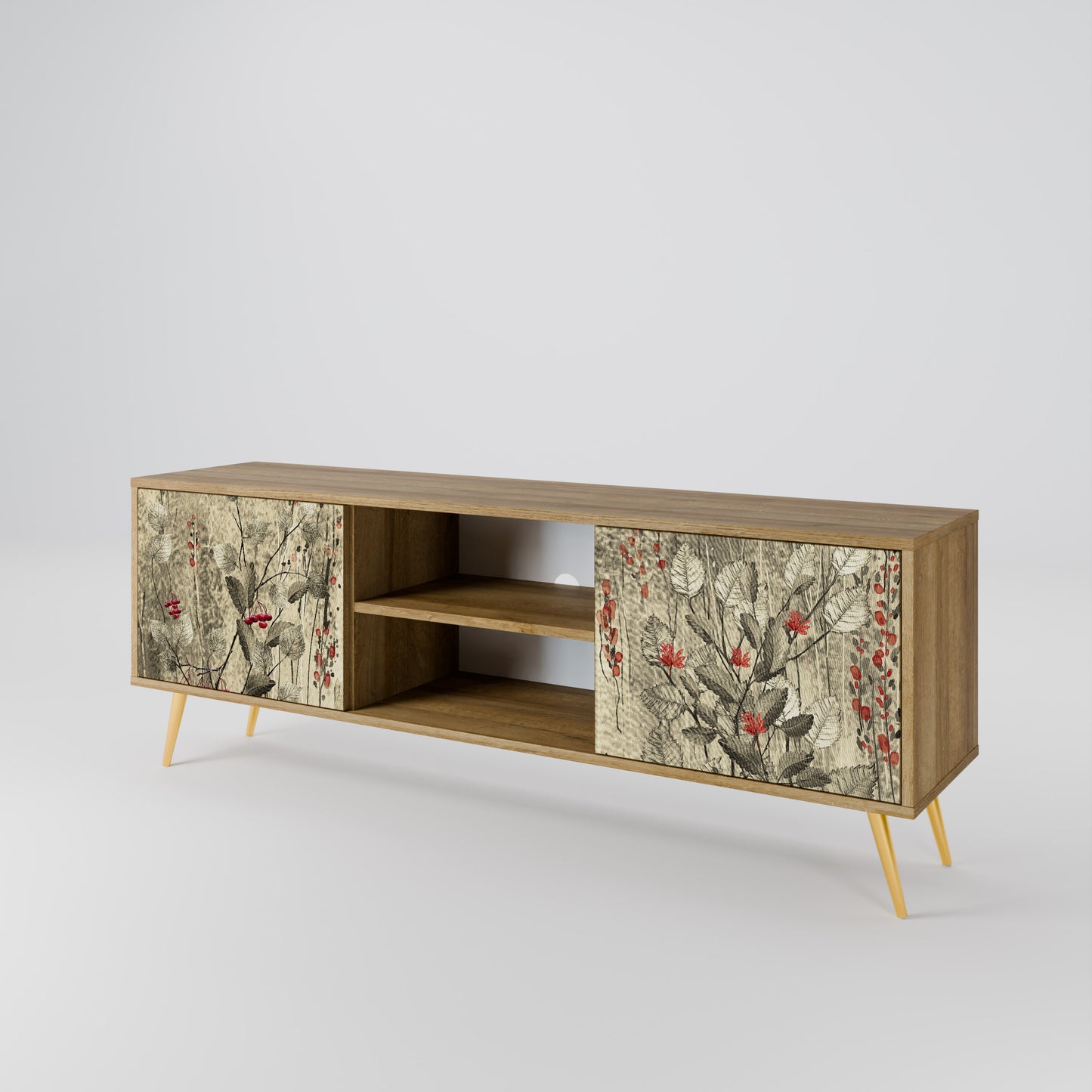 HERBAL GRACE 2-Door TV Stand in Oak Effect