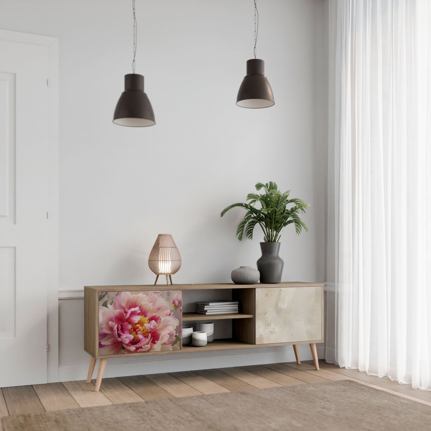 PEONY WHISPER TV-bänk med 2 dörrar i ekeffekt
