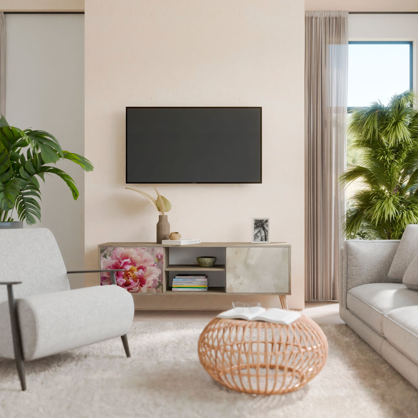 PEONY WHISPER TV-bänk med 2 dörrar i ekeffekt