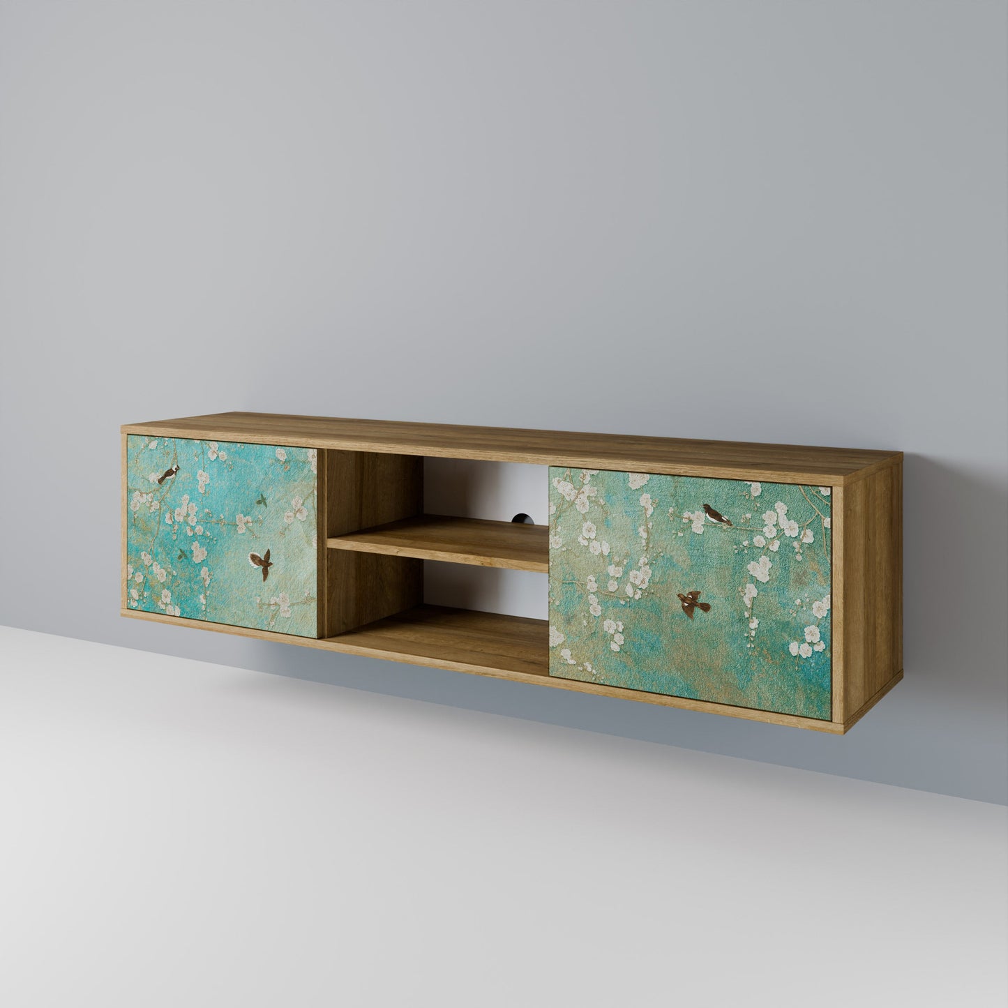 BLOOMING CHARM 2-Door TV Stand in Oak Effect