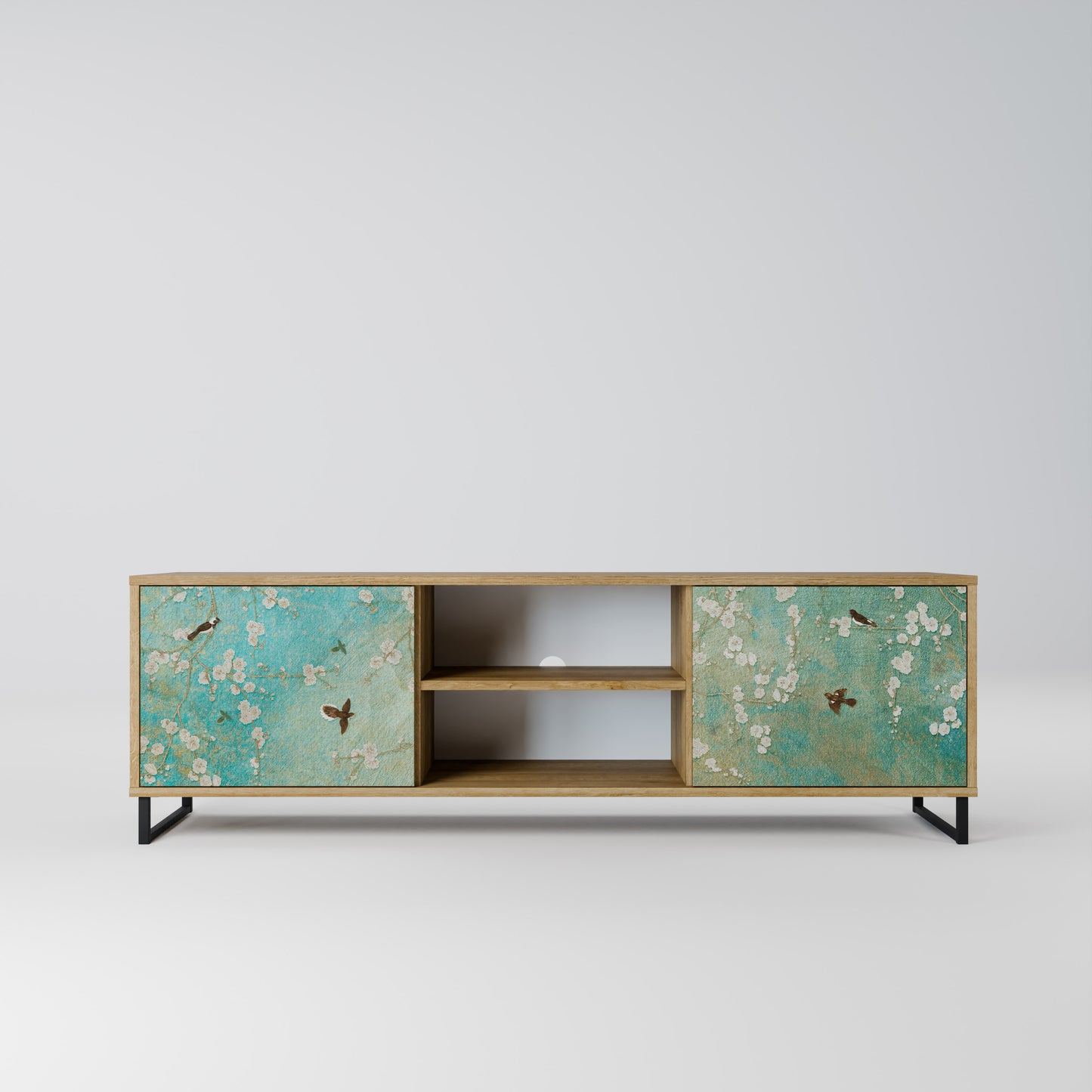BLOOMING CHARM 2-Door TV Stand in Oak Effect