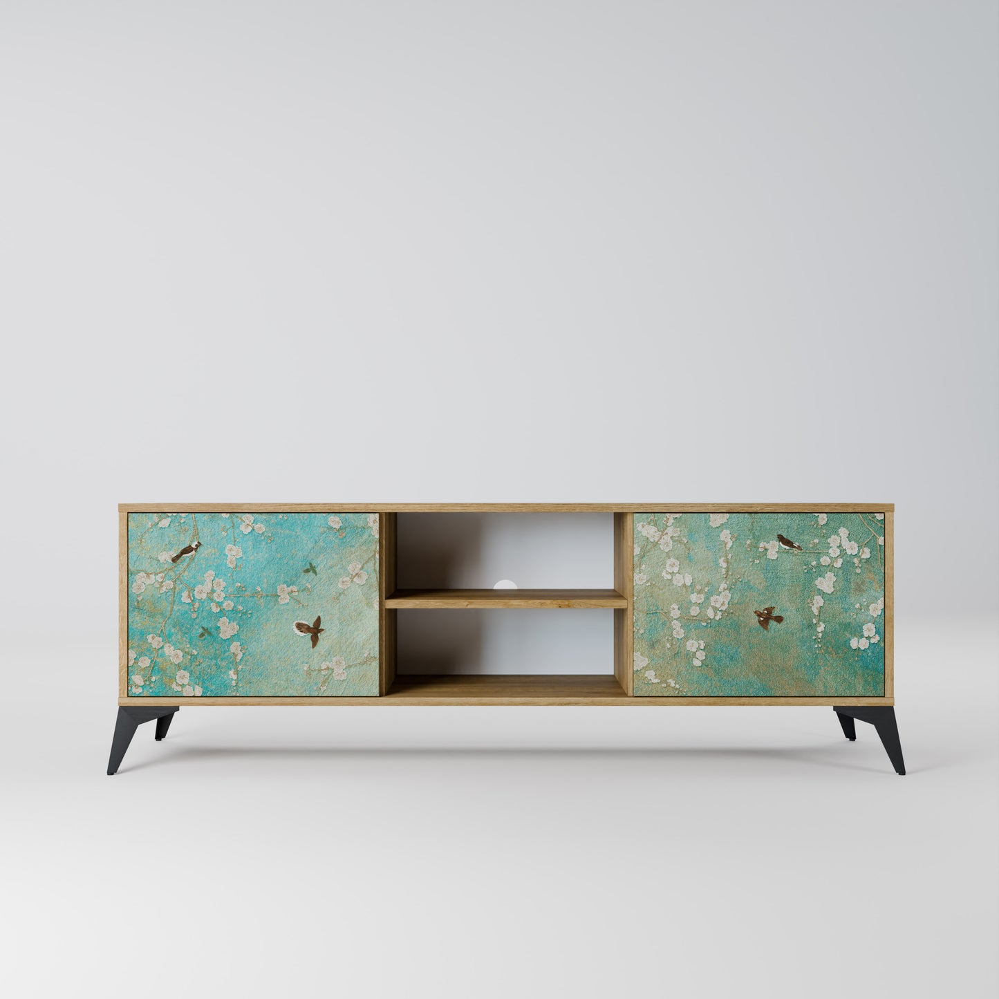 BLOOMING CHARM 2-Door TV Stand in Oak Effect