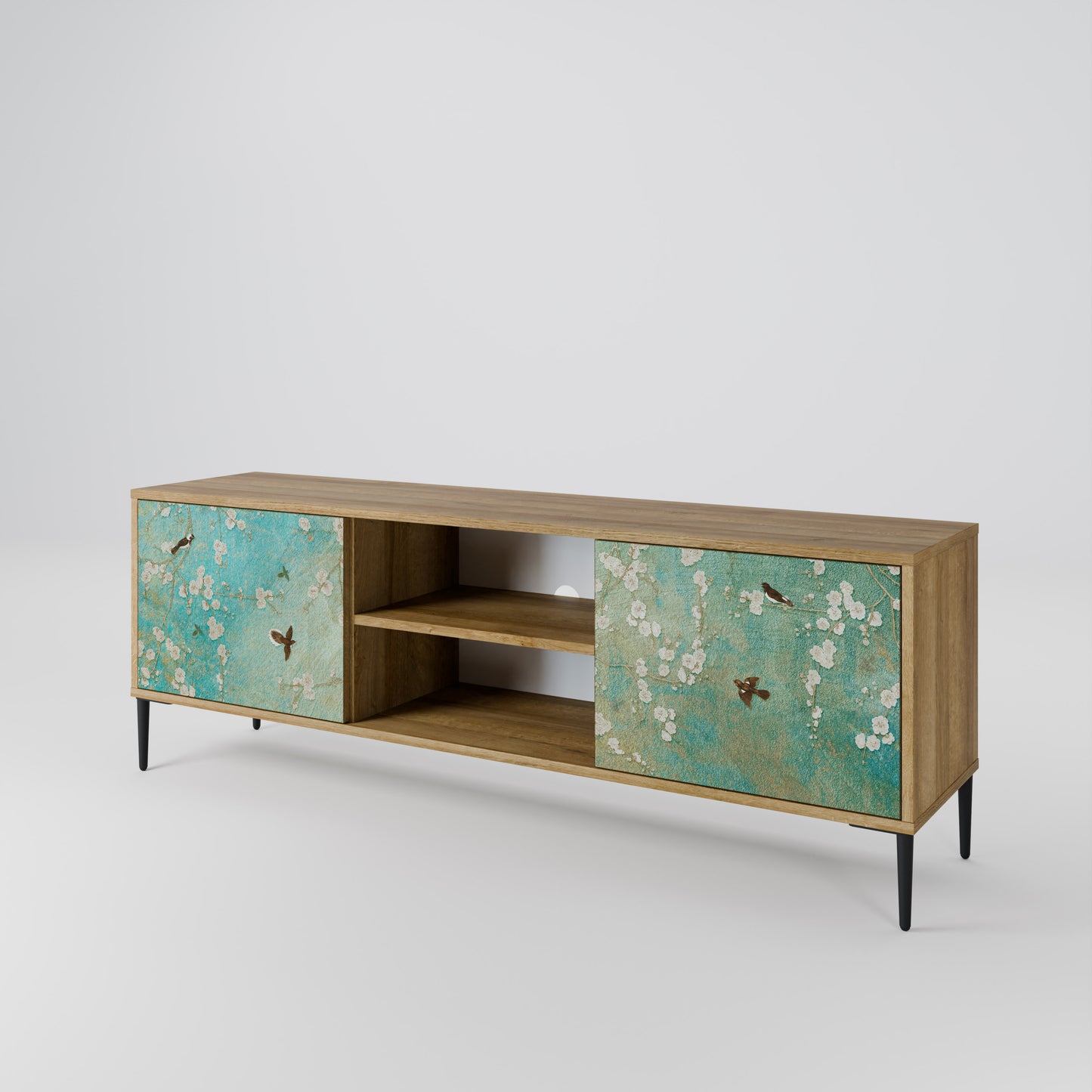 BLOOMING CHARM 2-Door TV Stand in Oak Effect