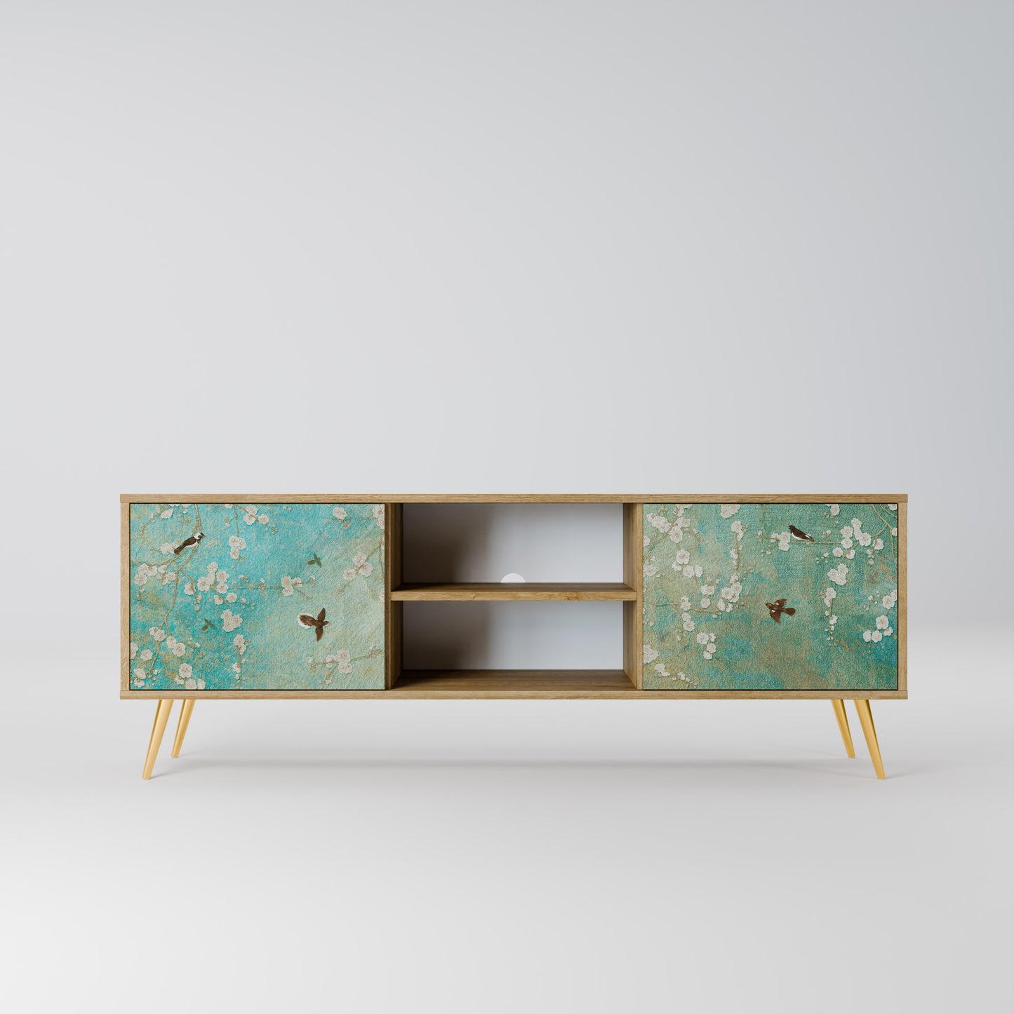 BLOOMING CHARM 2-Door TV Stand in Oak Effect