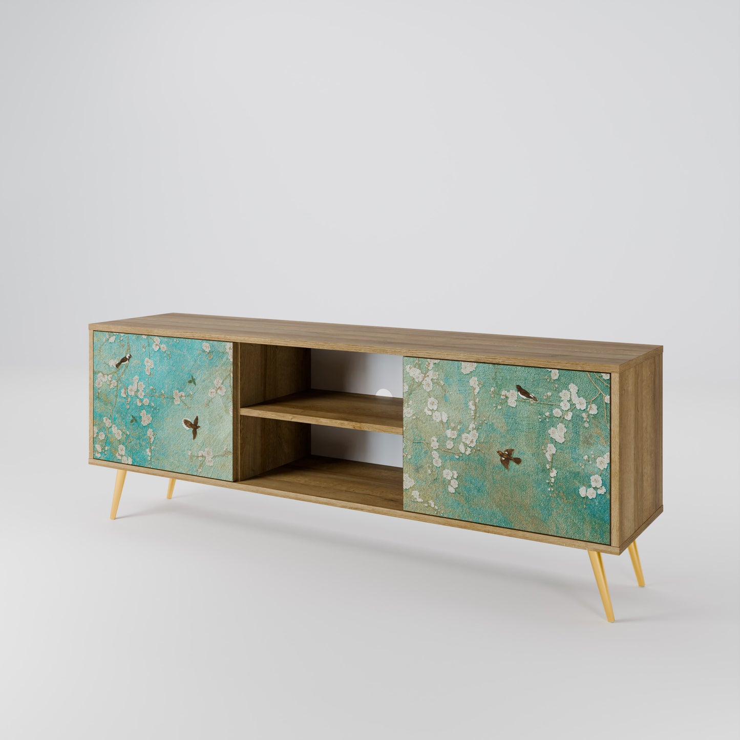 BLOOMING CHARM 2-Door TV Stand in Oak Effect