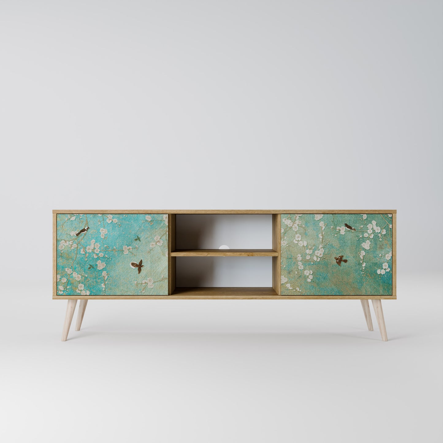 BLOOMING CHARM 2-Door TV Stand in Oak Effect