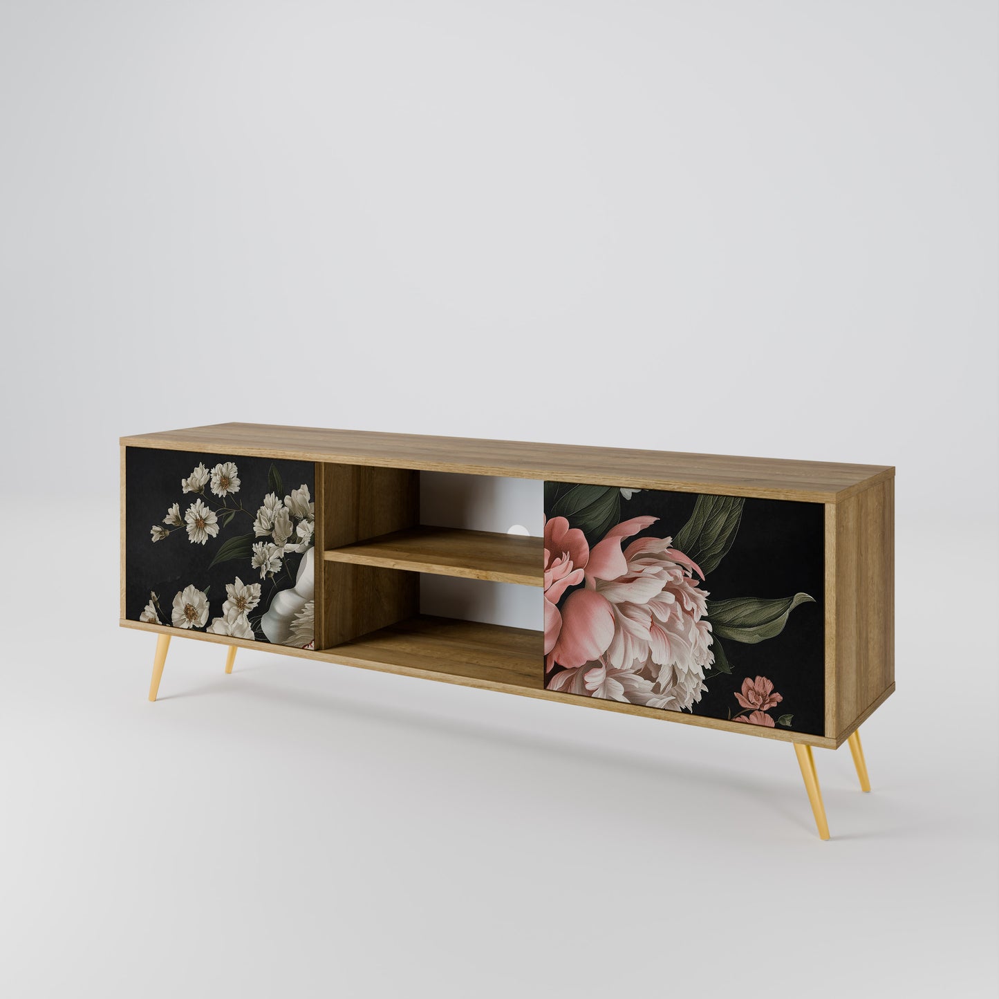 LUSH ELEGANCE 2-Door TV Stand in Oak Effect