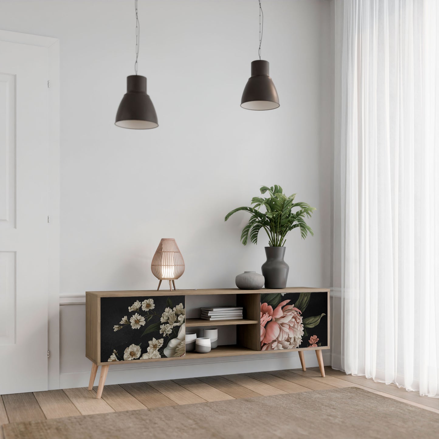 LUSH ELEGANCE 2-Door TV Stand in Oak Effect