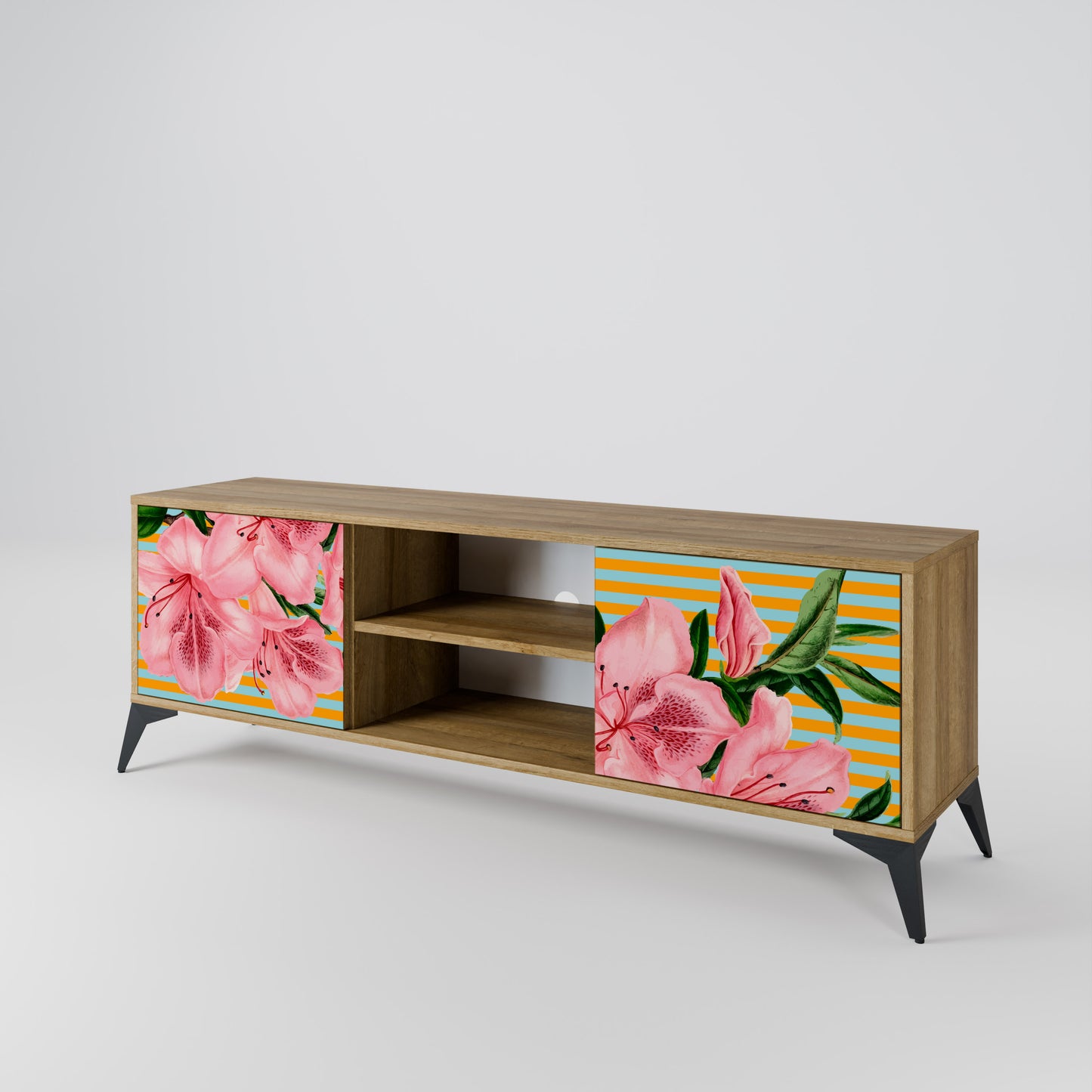 FRAGILE BEAUTY 2-Door TV Stand in Oak Effect