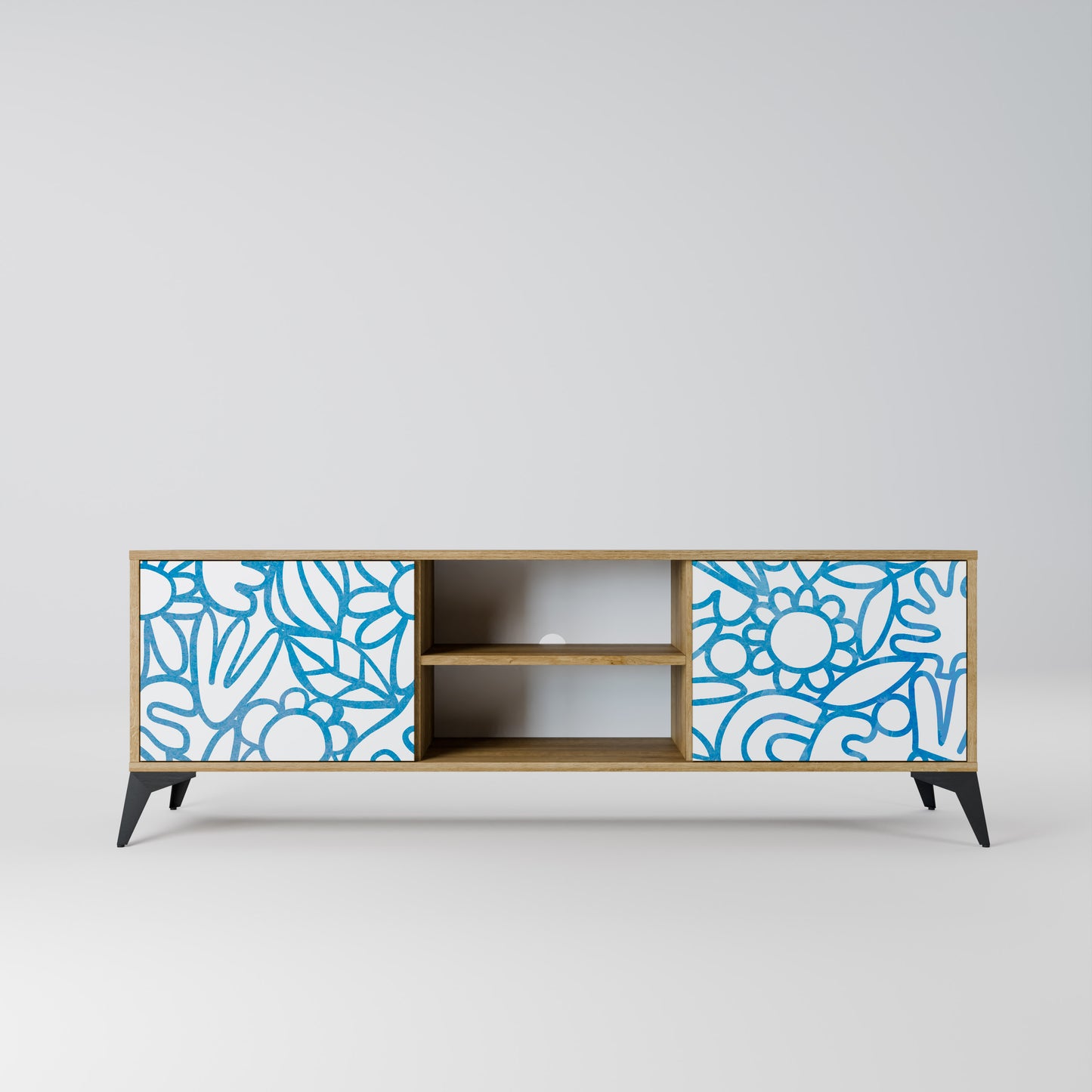 BLOOMY MORNING 2-Door TV Stand in Oak Effect