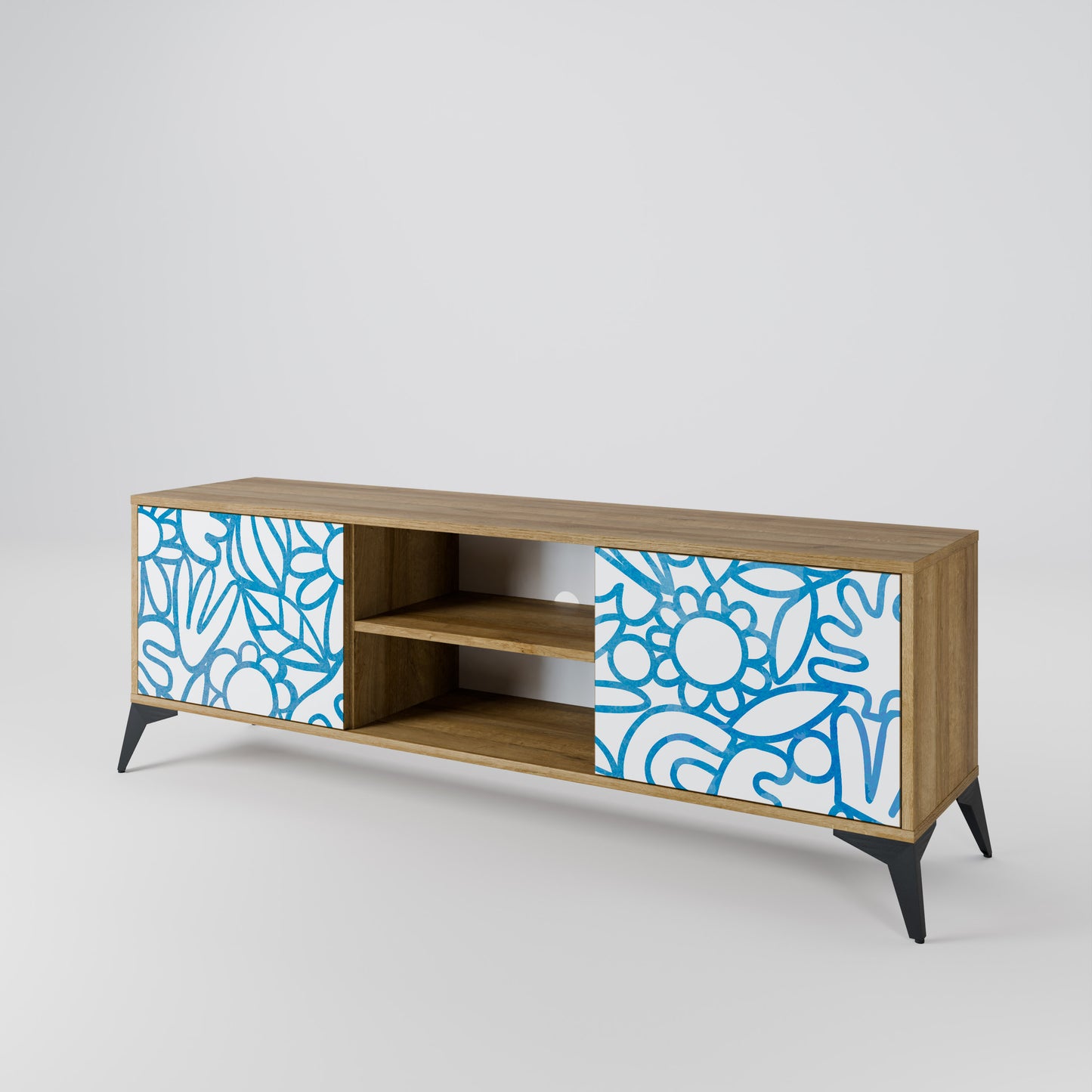 BLOOMY MORNING 2-Door TV Stand in Oak Effect