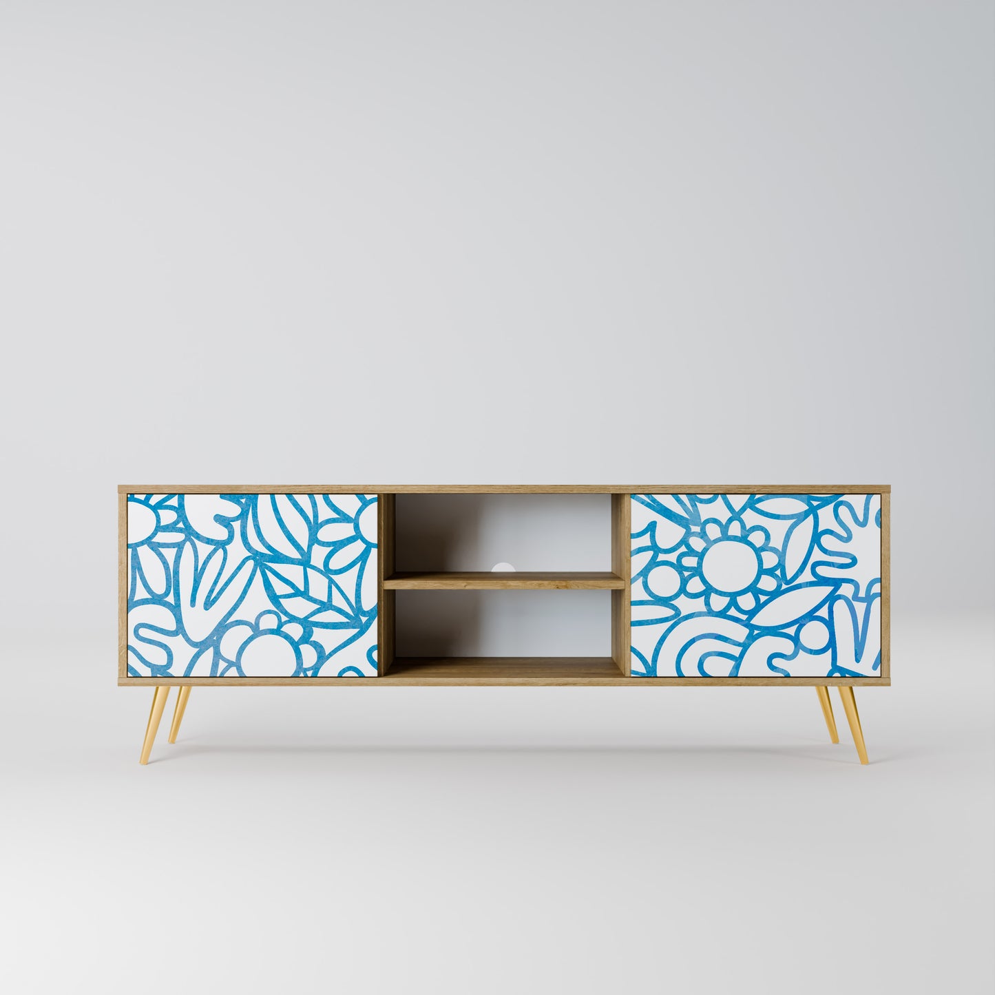 BLOOMY MORNING 2-Door TV Stand in Oak Effect