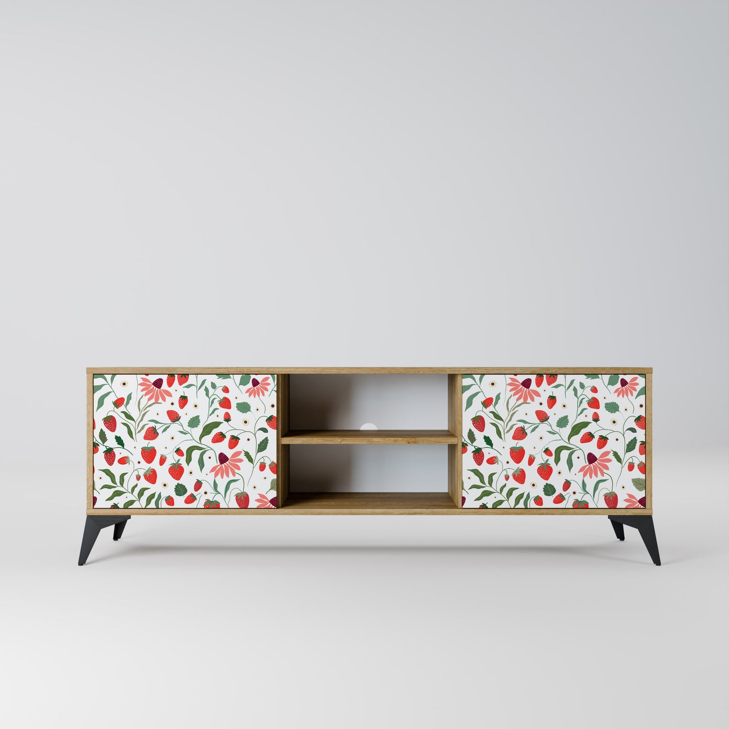 FLOWERS AND STRAWBERRIES 2-Door TV Stand in Oak Effect