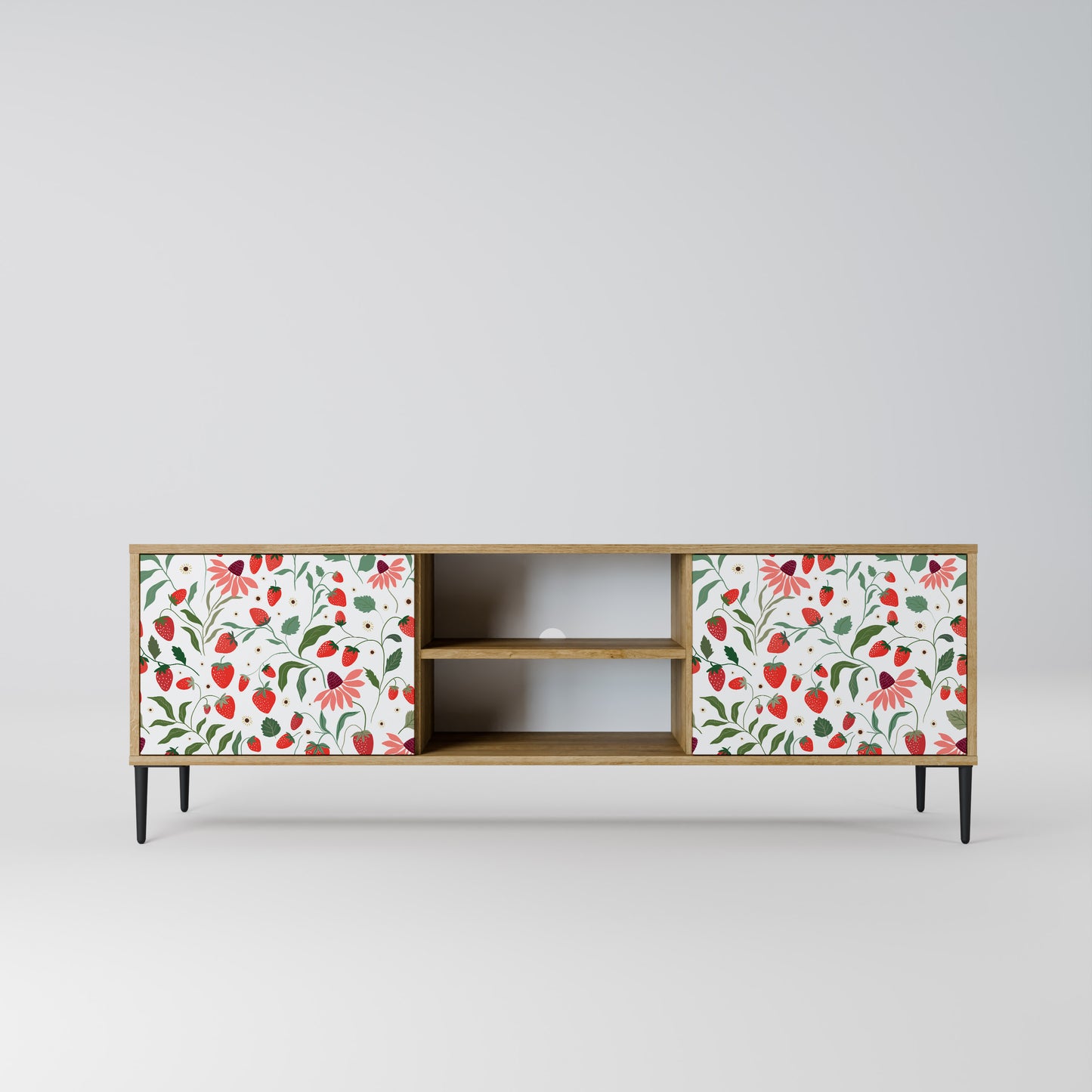 FLOWERS AND STRAWBERRIES 2-Door TV Stand in Oak Effect