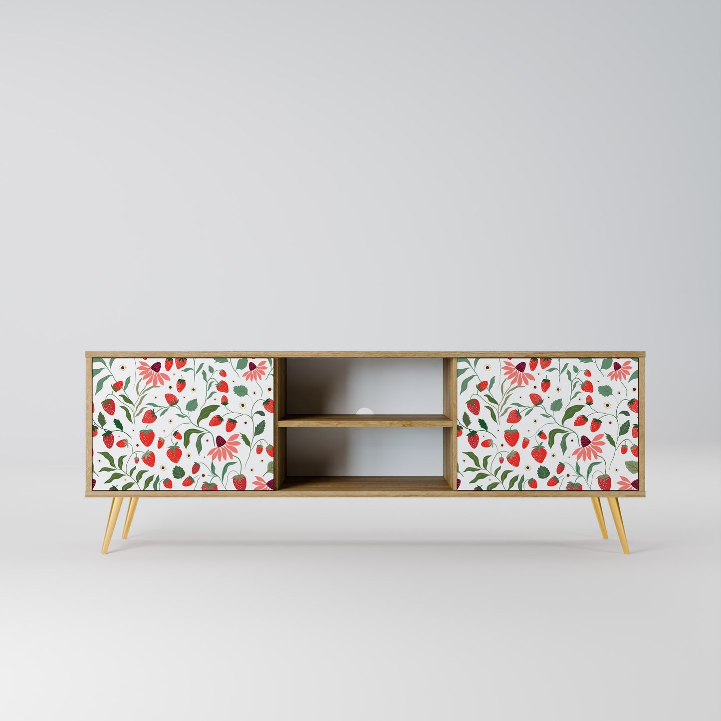 FLOWERS AND STRAWBERRIES 2-Door TV Stand in Oak Effect