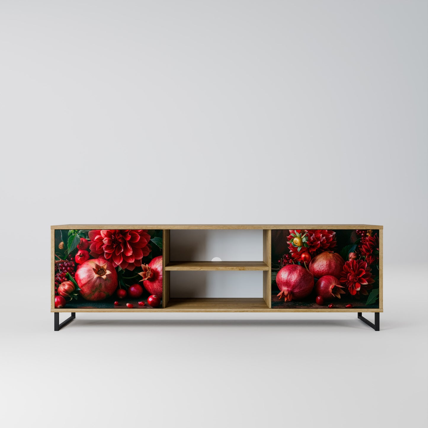 DAHLIAS AND POMEGRANATES 2-Door TV Stand in Oak Effect