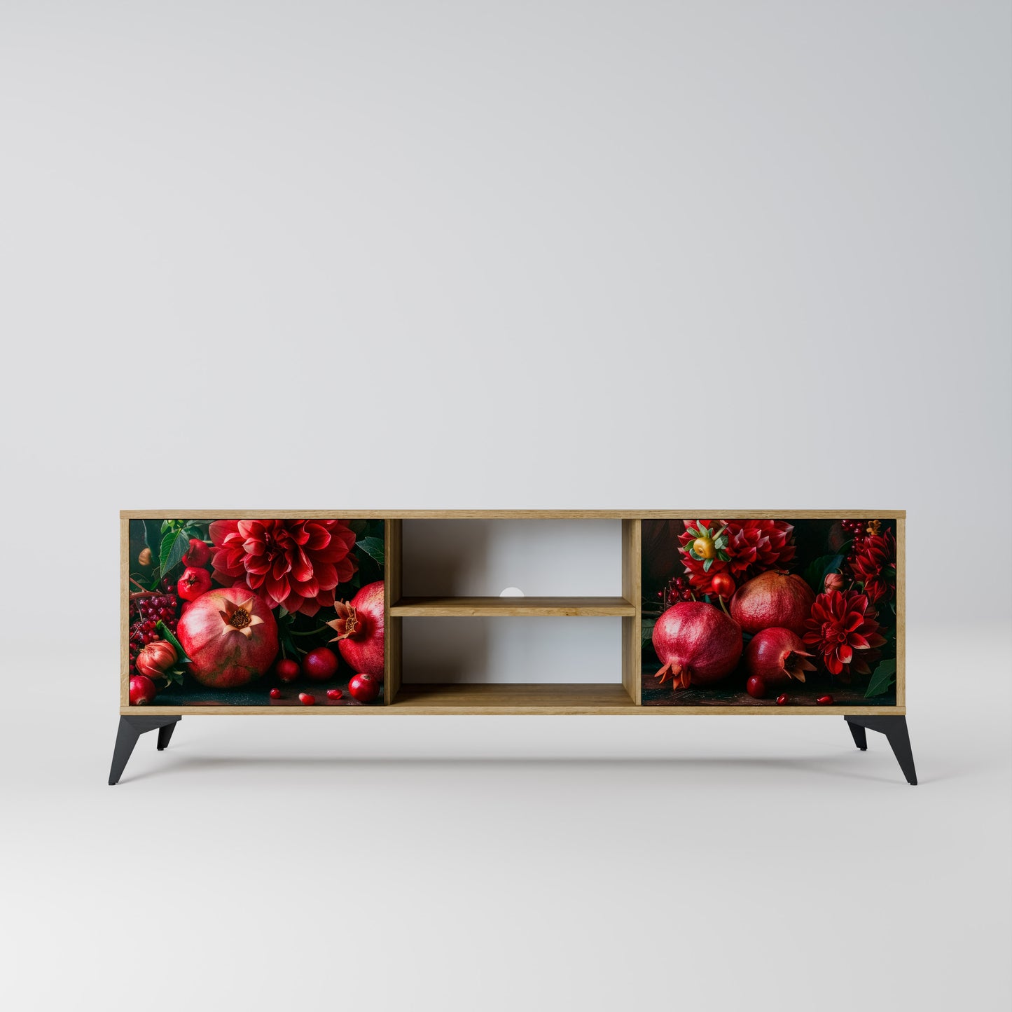 DAHLIAS AND POMEGRANATES 2-Door TV Stand in Oak Effect
