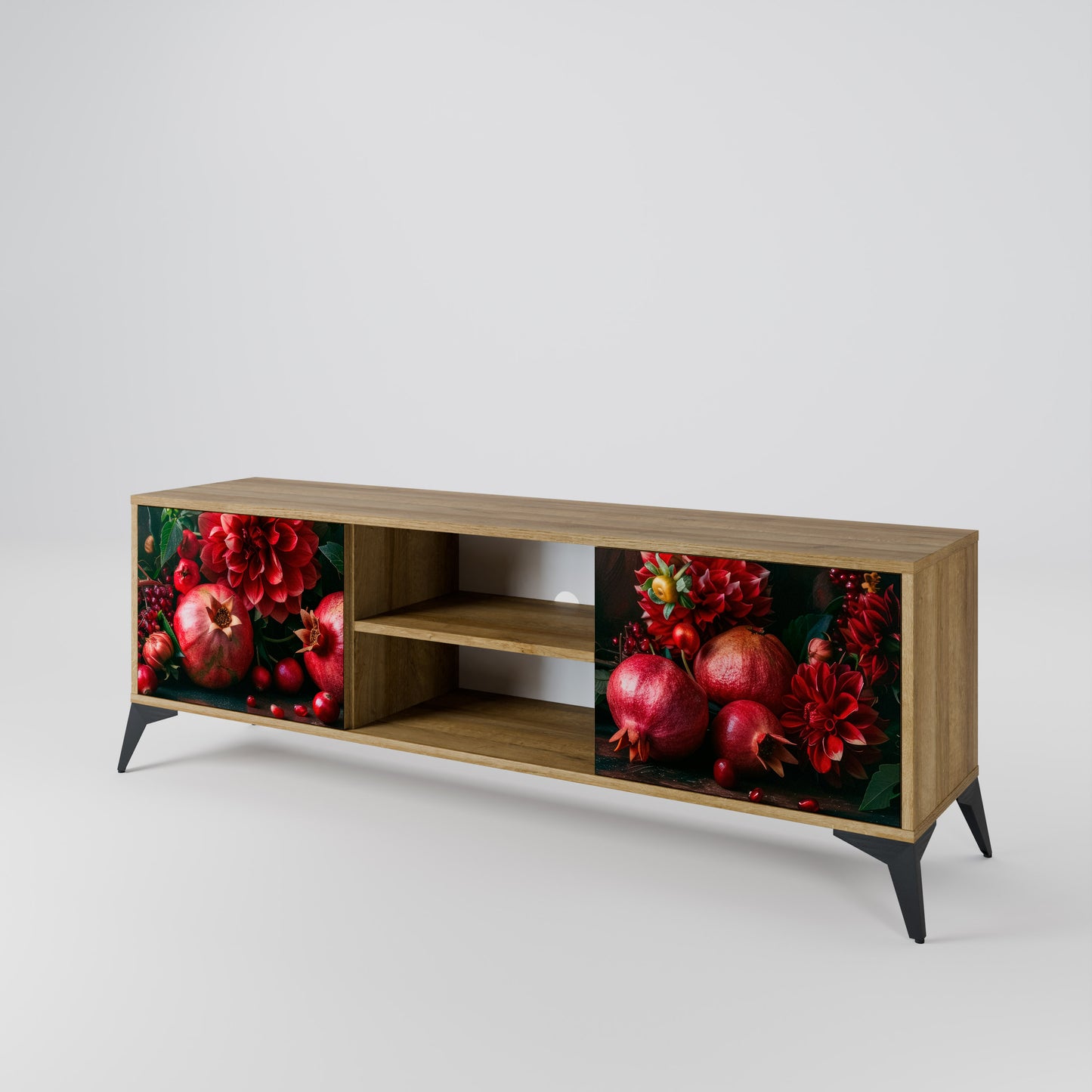 DAHLIAS AND POMEGRANATES 2-Door TV Stand in Oak Effect