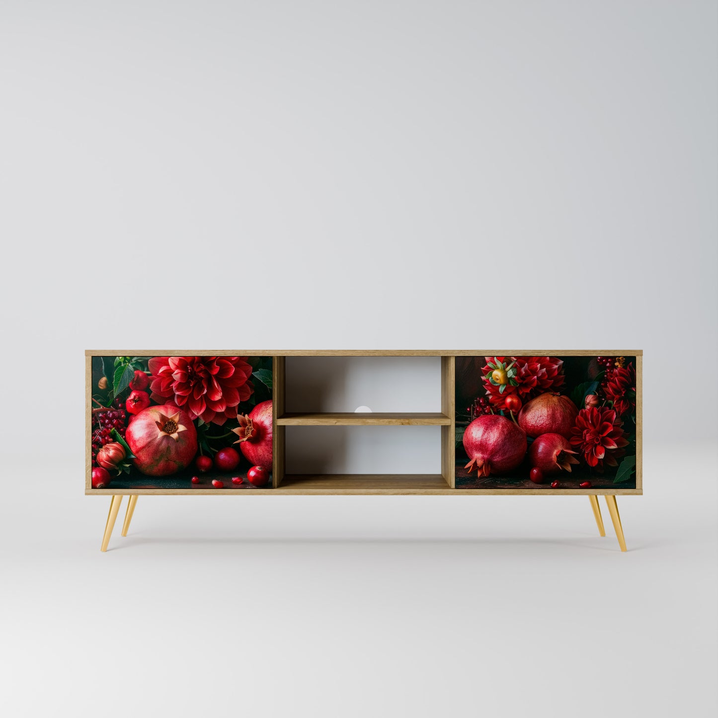 DAHLIAS AND POMEGRANATES 2-Door TV Stand in Oak Effect