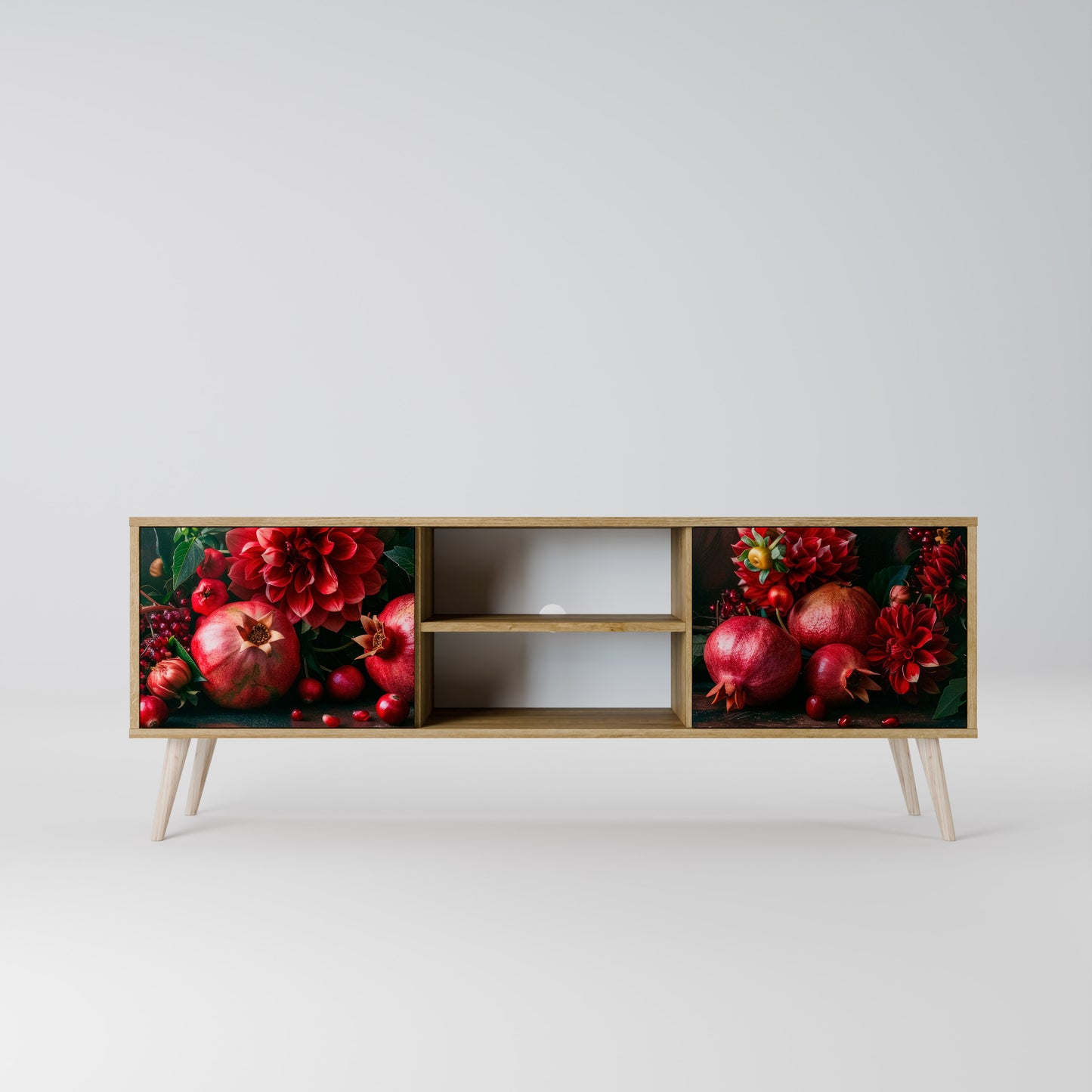 DAHLIAS AND POMEGRANATES 2-Door TV Stand in Oak Effect