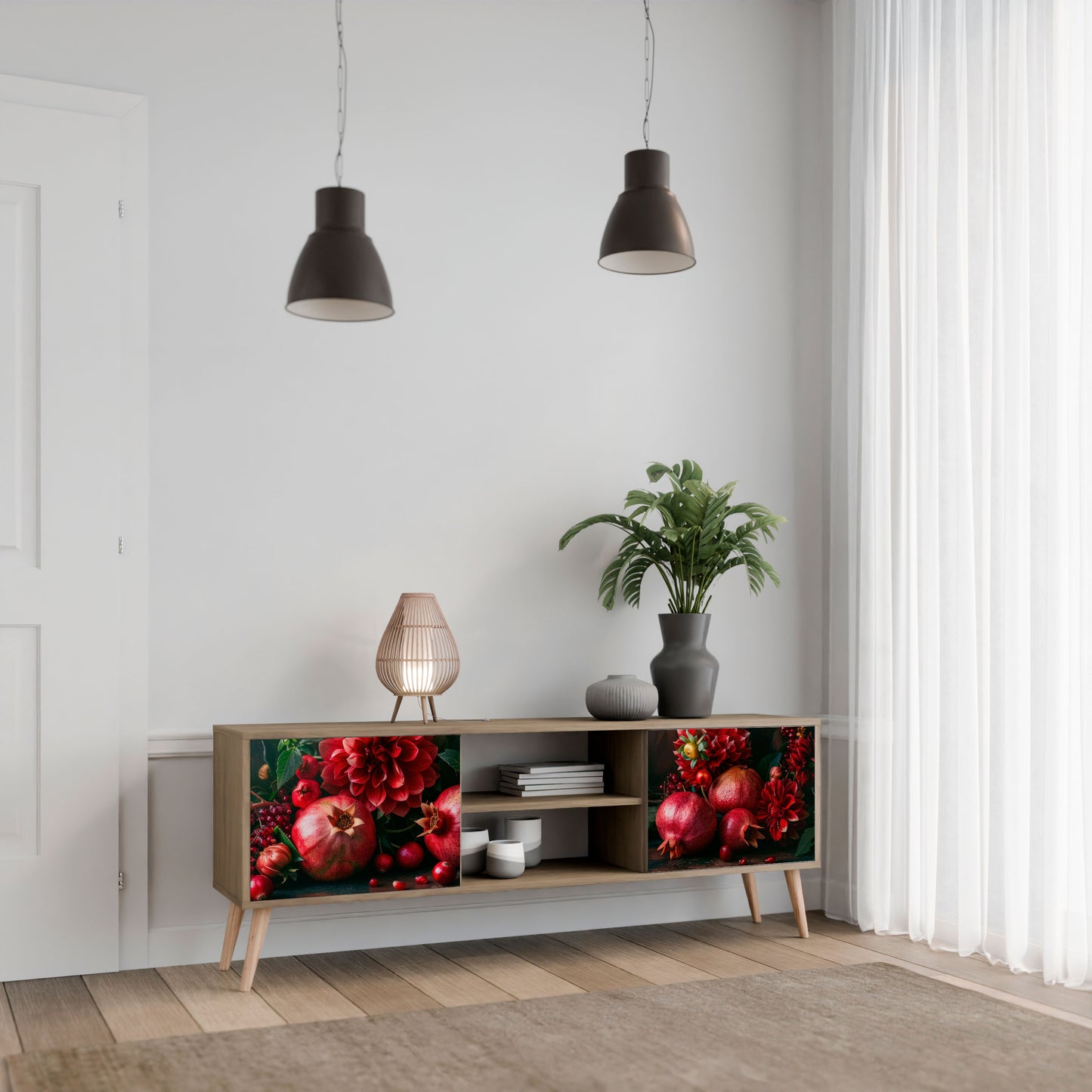 DAHLIAS AND POMEGRANATES 2-Door TV Stand in Oak Effect