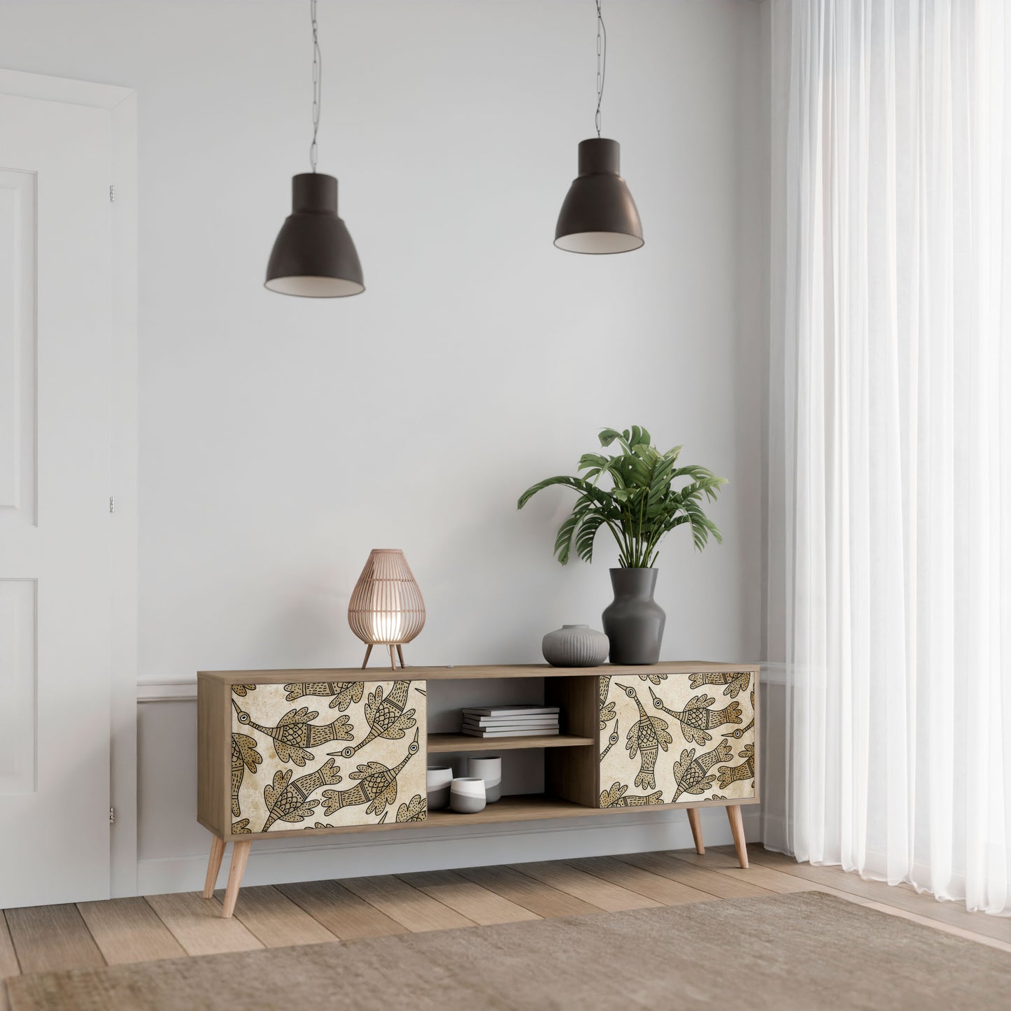 ALMONDINE SONGBIRD 2-Door TV Stand in Oak Effect