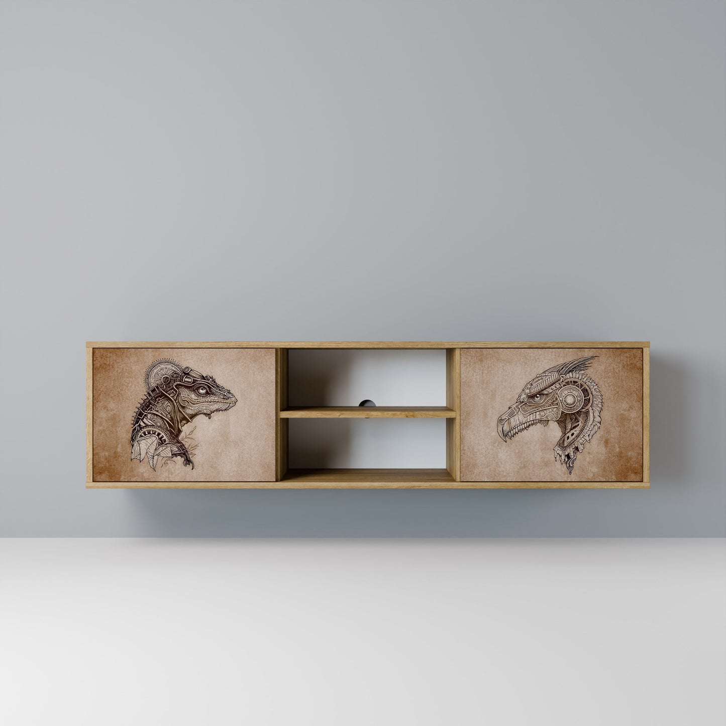 STEAMPUNK CLAN 2-Door TV Stand in Oak Effect